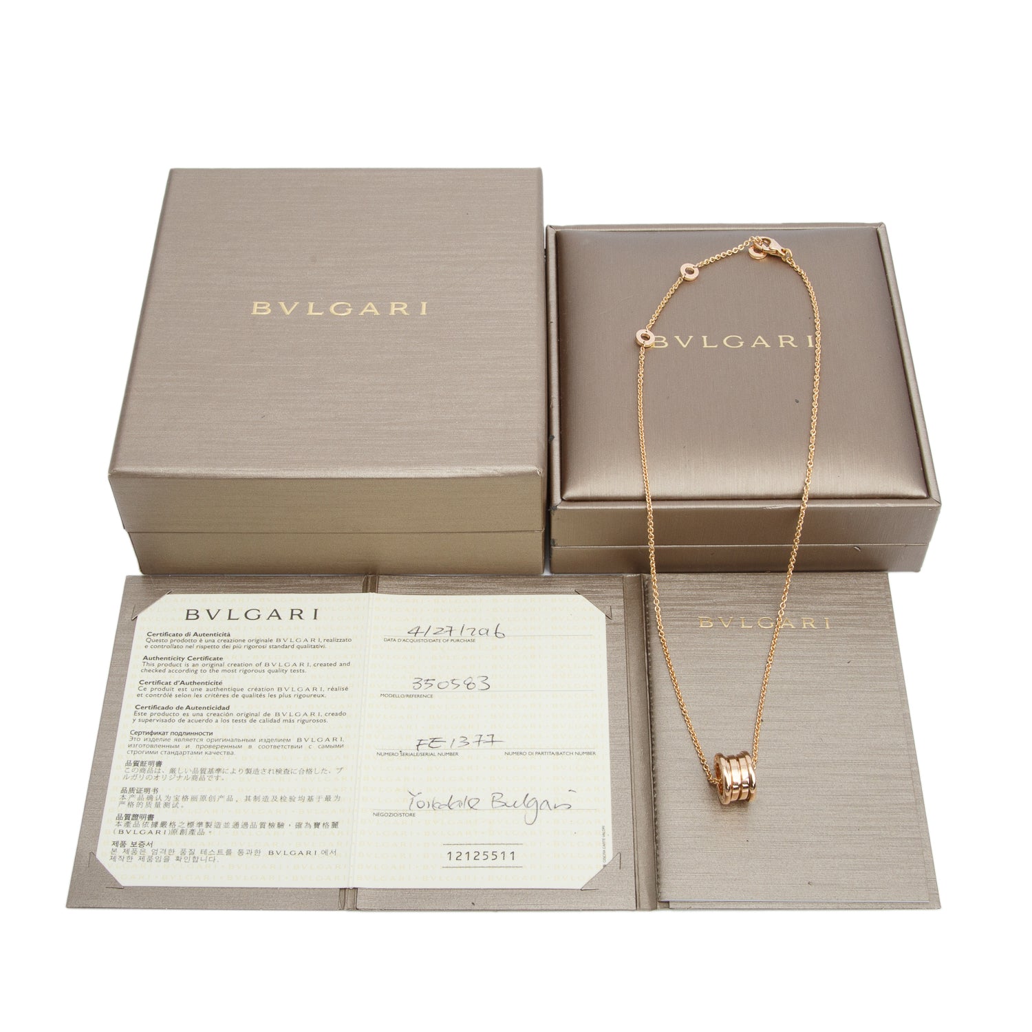 BVLGARI 18k Rose Gold B.Zero1 Pendant Necklace w/ Box & Certificate