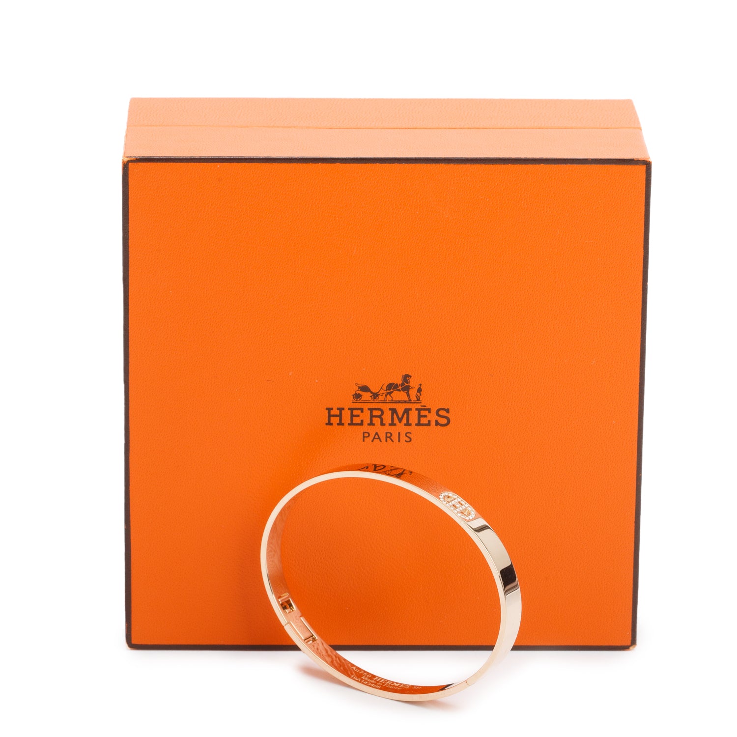 Hermes 18k Rose Gold Diamond H D'ancre Bracelet, Small Model, Size SH w/ Box & Certificate