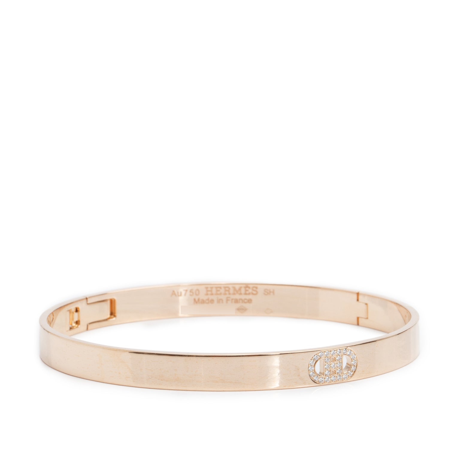 Hermes 18k Rose Gold Diamond H D'ancre Bracelet, Small Model, Size SH w/ Box & Certificate