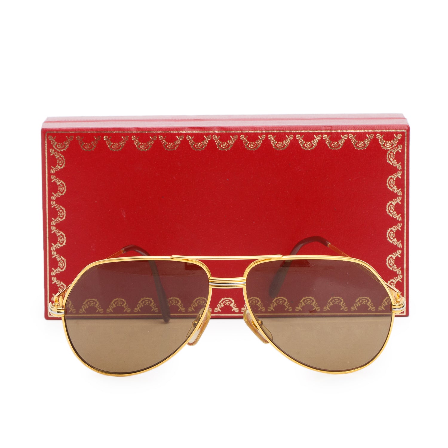 Cartier Gold Plated Metal Vendome Santos Louis Aviator Sunglasses w/ Box