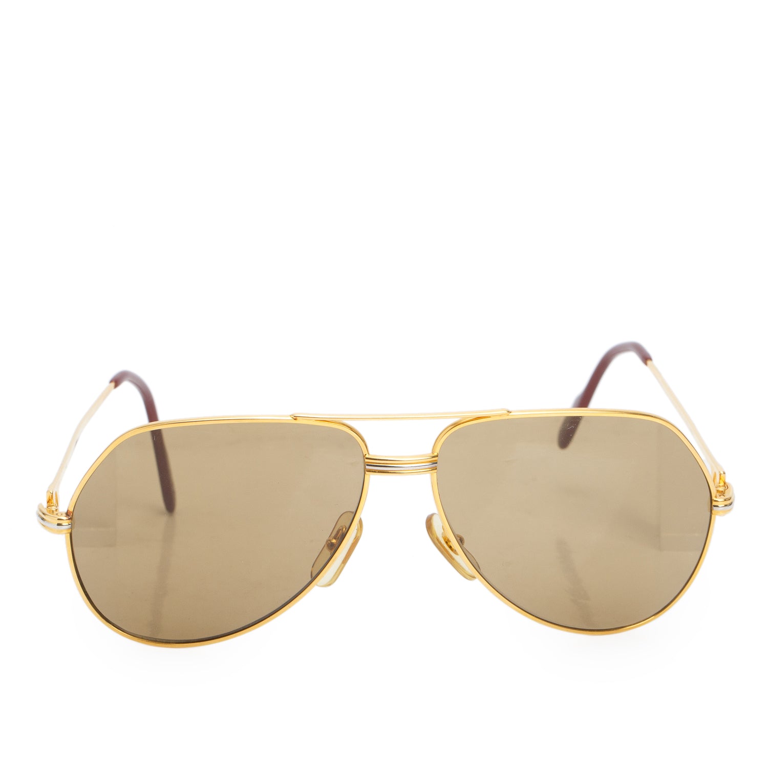 Cartier Gold Plated Metal Vendome Santos Louis Aviator Sunglasses w/ Box
