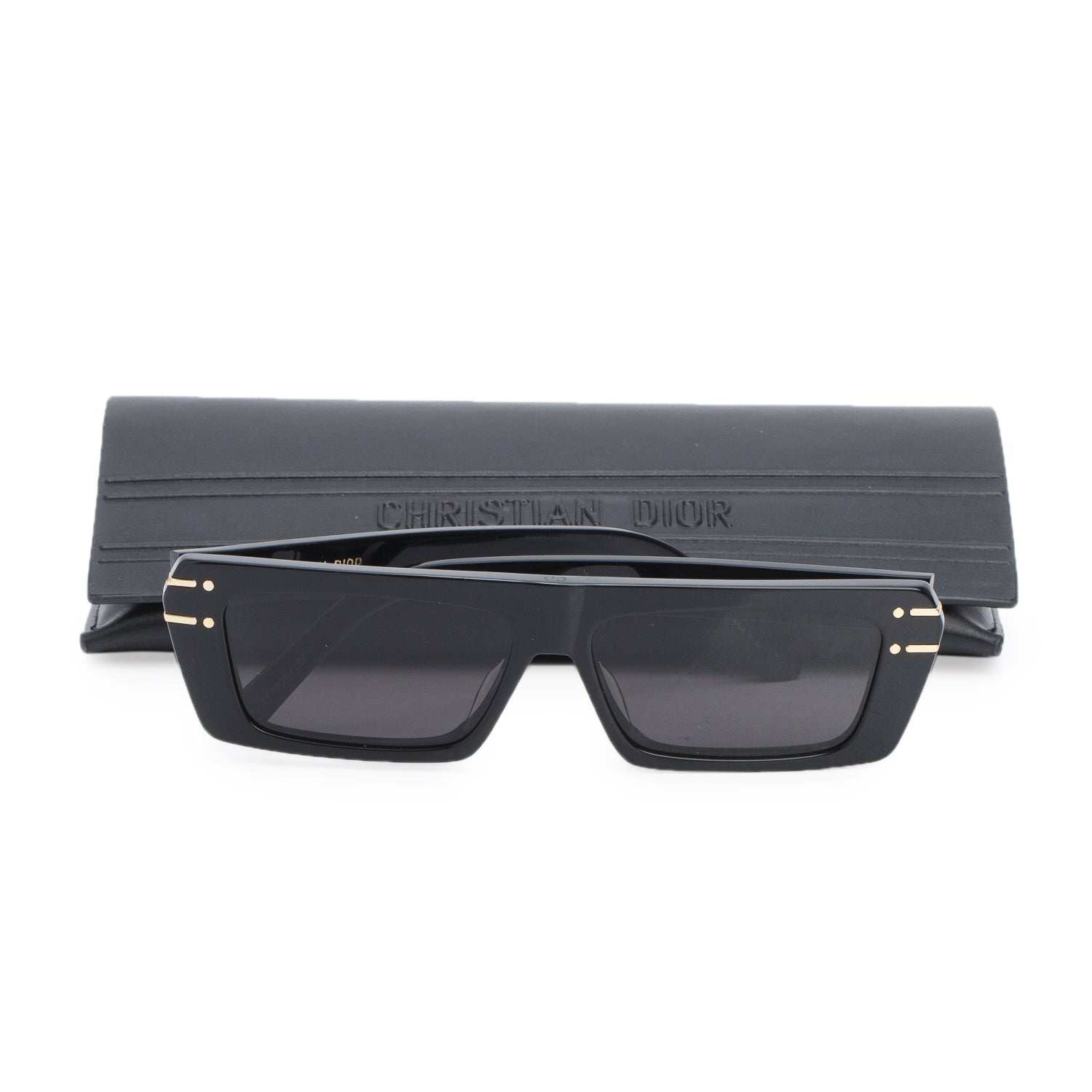 Christian Dior Black Acetate DiorSignature S2U Narrow Rectangular Sunglasses w/ Case