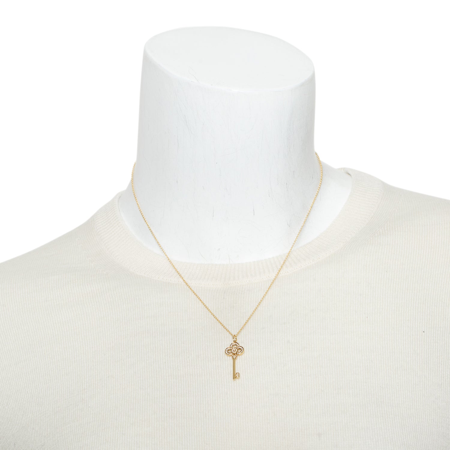 Tiffany & Co. 18k Yellow Gold Diamond 1" Mini Crown Key Pendant Necklace w/ Box