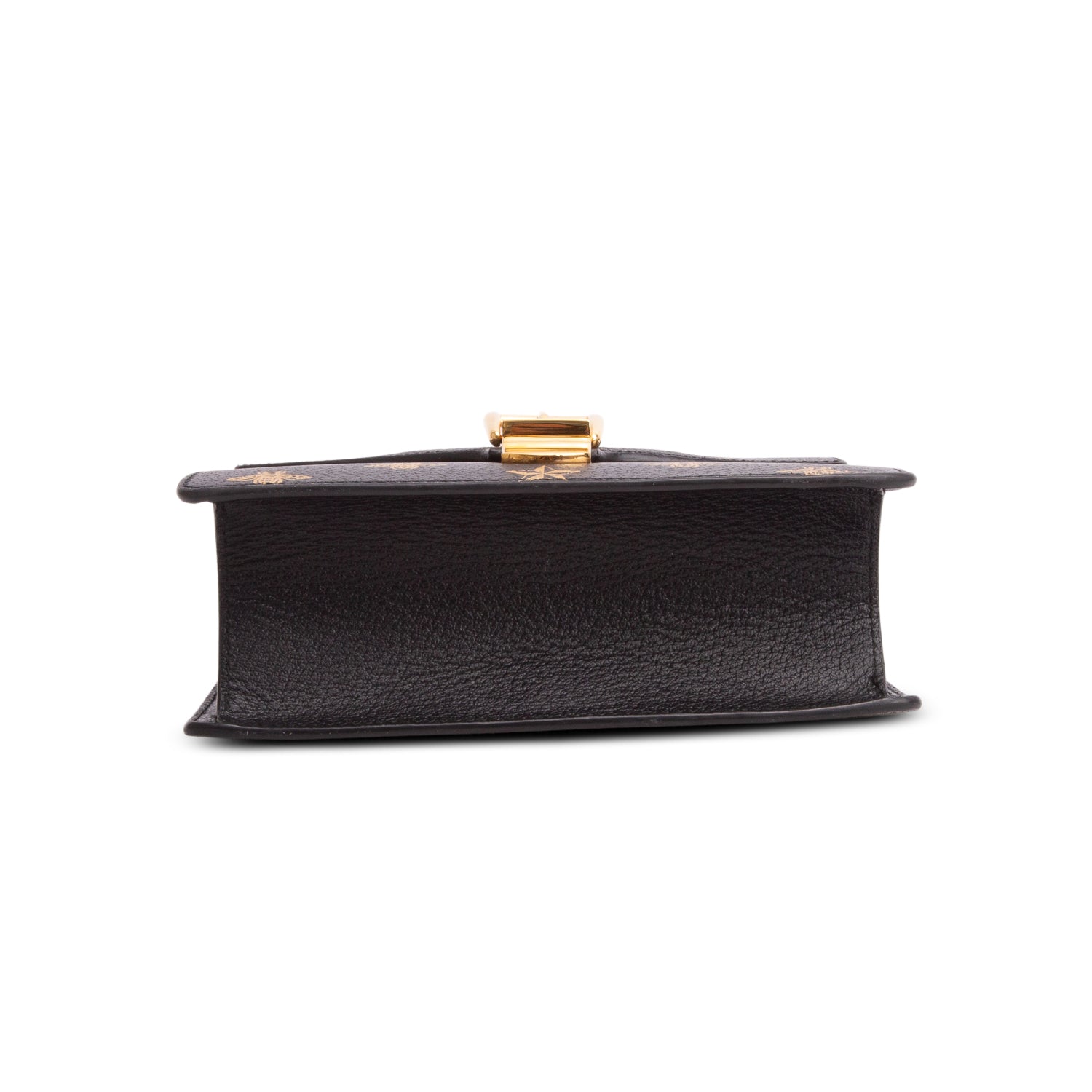 Gucci Black Textured Calfskin Bee Star Print Mini Sylvie Top Handle Bag w/ Straps