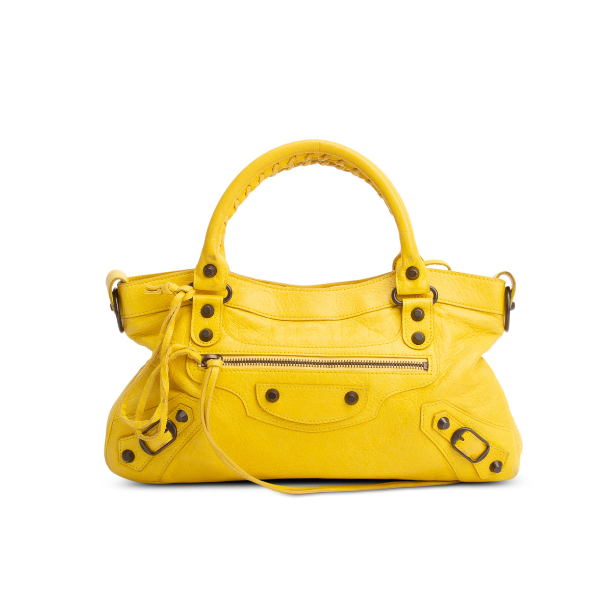 Balenciaga Yellow Agneau Arena Classic Hardware Le City First Bag w/ Strap