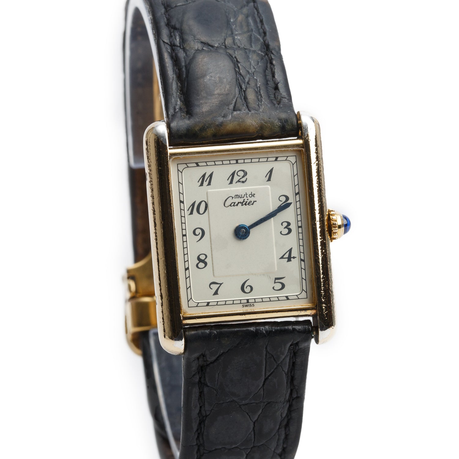 Cartier Vintage 18k Gold Vermeil Sterling Silver Argent Must de Cartier Tank Quartz Watch