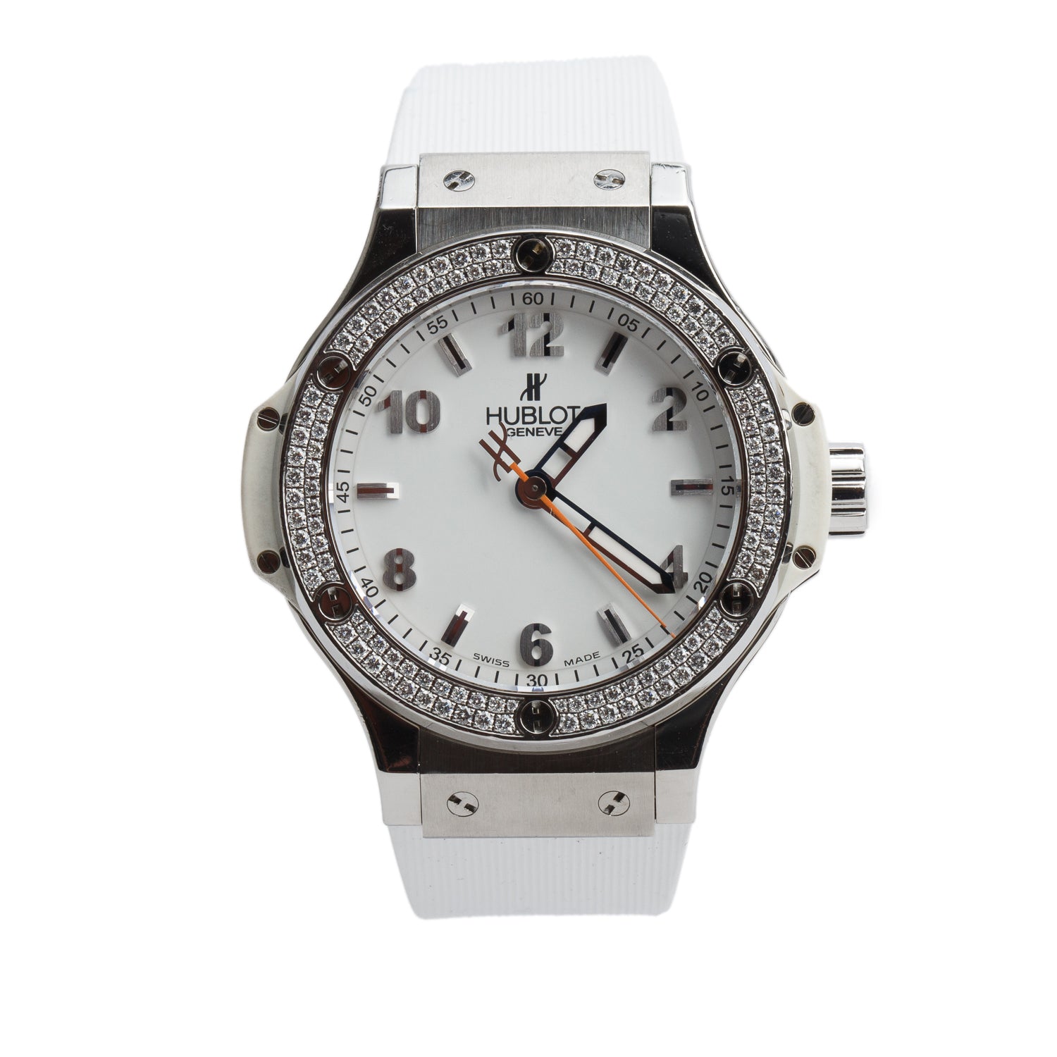 Hublot Limited Edition Stainless Steel Diamond Bezel Big Bang 38 MM Quartz Watch White Dial w/ Box & Papers