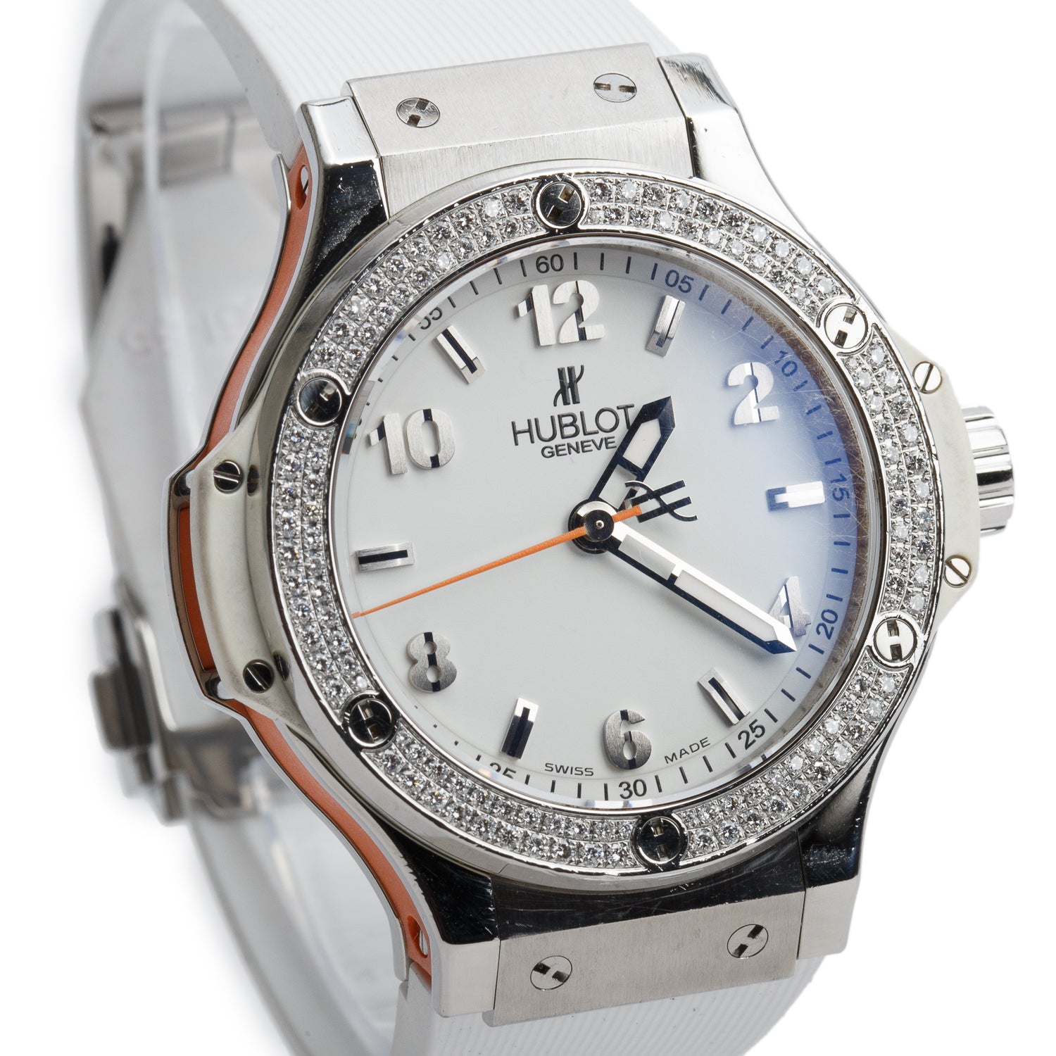 Hublot Limited Edition Stainless Steel Diamond Bezel Big Bang 38 MM Quartz Watch White Dial w/ Box & Papers