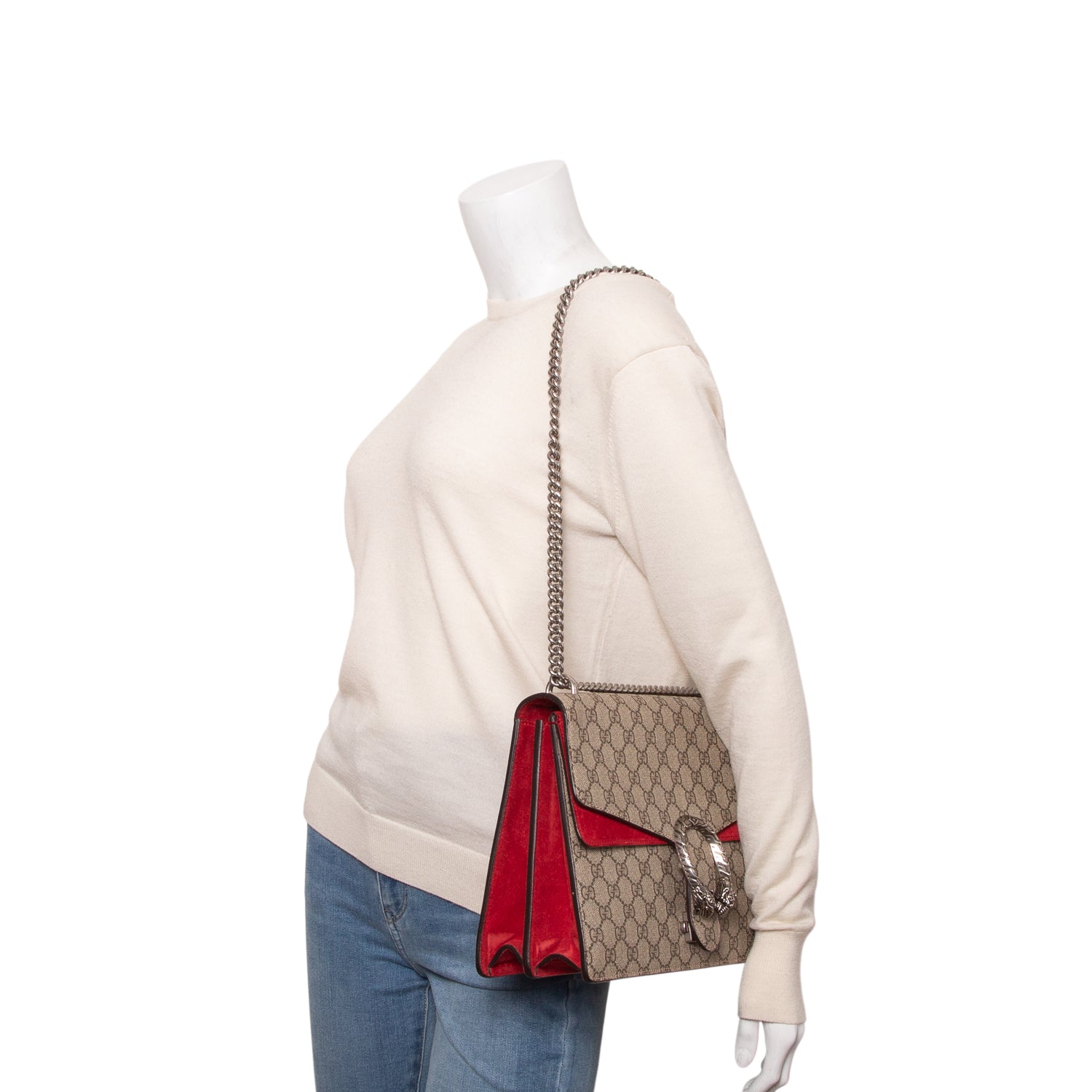 Gucci Red GG Supreme Monogram Medium Dionysus Shoulder Bag