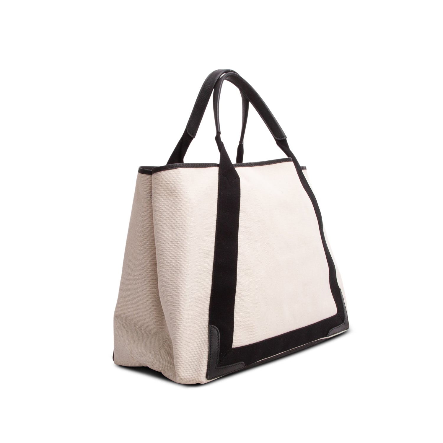 Balenciaga Beige Cotton Canvas Calfskin Medium Cabas Tote w/ Pouch