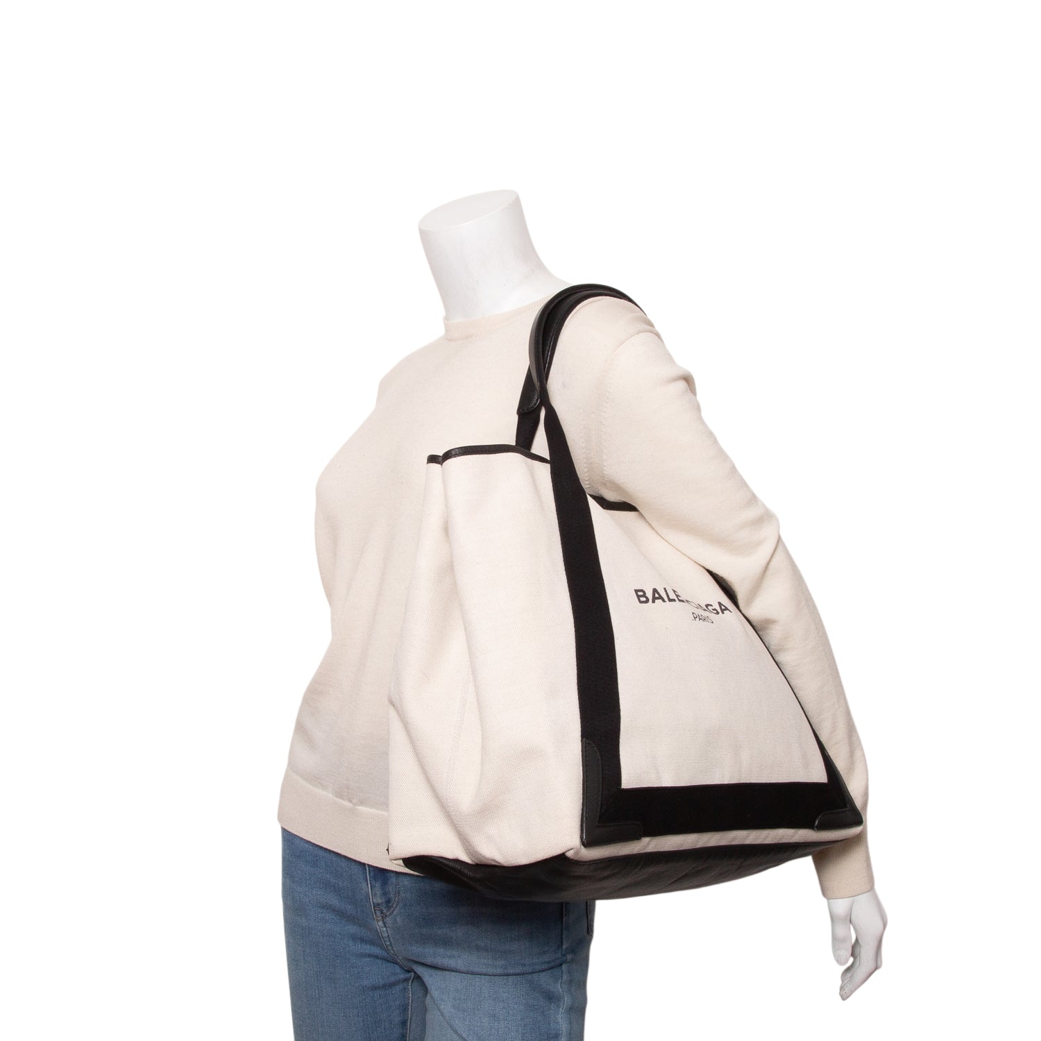 Balenciaga Beige Cotton Canvas Calfskin Medium Cabas Tote w/ Pouch