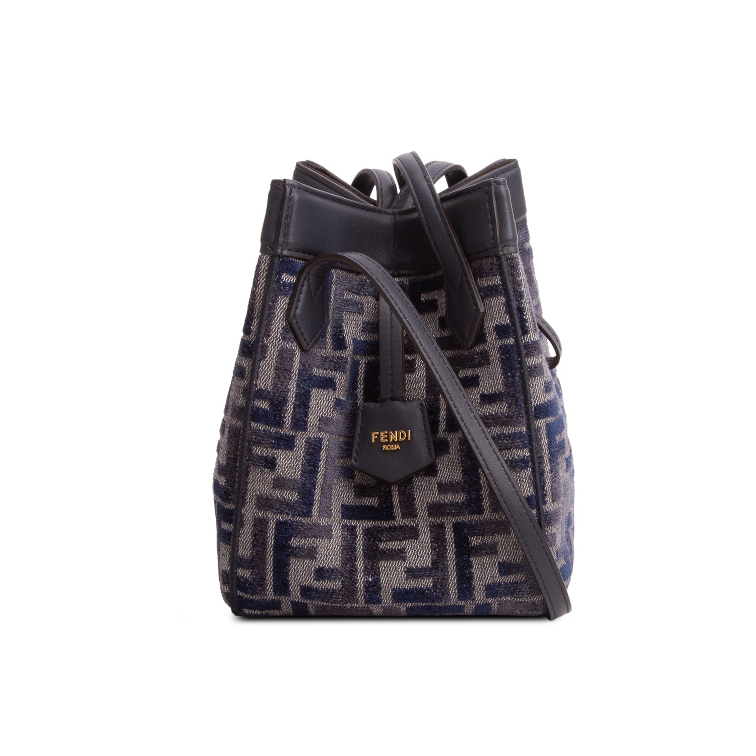 Fendi Navy Fabric Jacquard Vitello Frace FF 1974 Mini Fendi Origami
