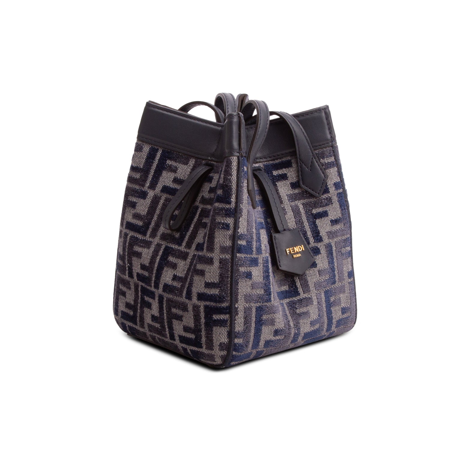 Fendi Navy Fabric Jacquard Vitello Frace FF 1974 Mini Fendi Origami