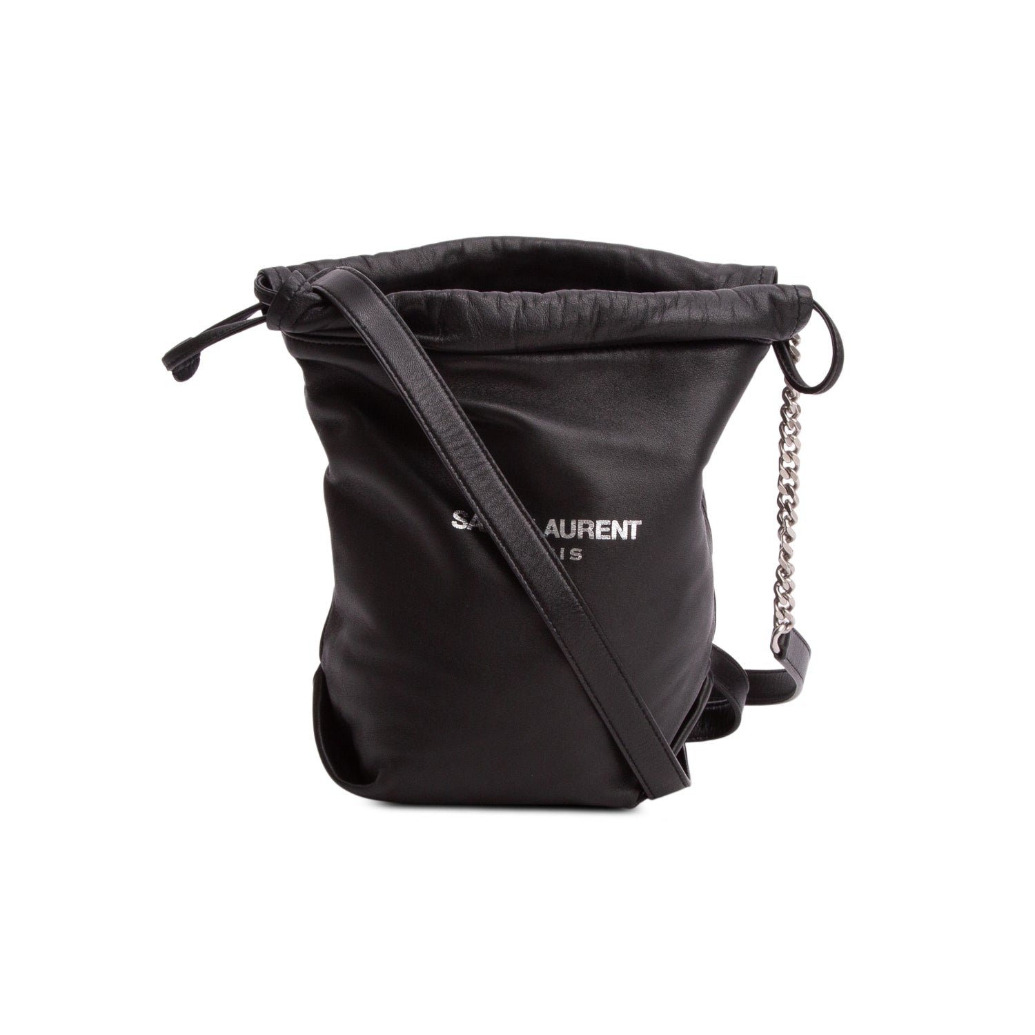 Saint Laurent Black Lambskin Teddy Drawstring Bag w/ Pouch