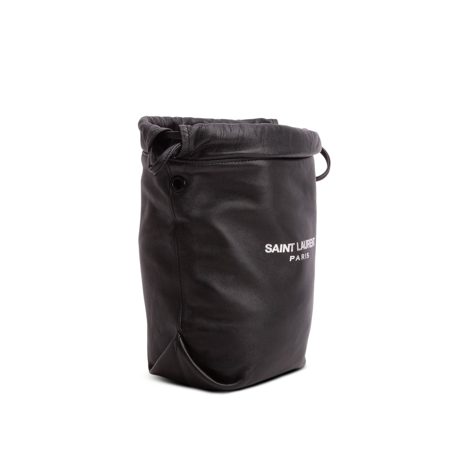 Saint Laurent Black Lambskin Teddy Drawstring Bag w/ Pouch