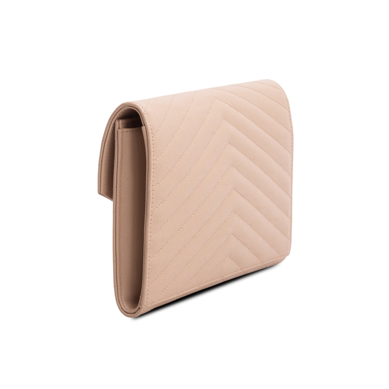 Saint Laurent 2021 Beige Grain de Poudre Matelasse Leather Cassandre Flap Wristlet Pouch w/ Box