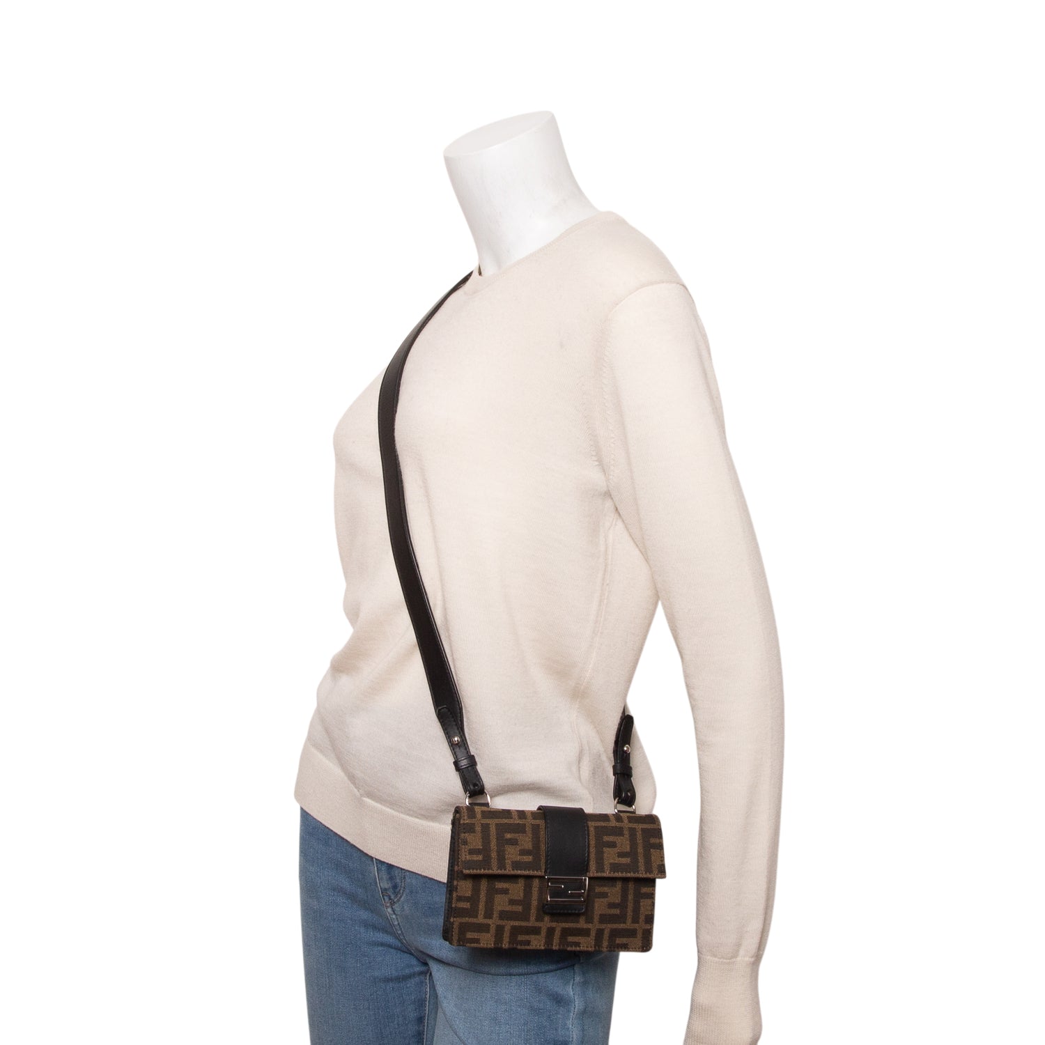 Fendi 2020 Recycled Fabric Jacquard Vitello Grace FF 1974 Baguette Belt Pouch w/ Box & Receipt