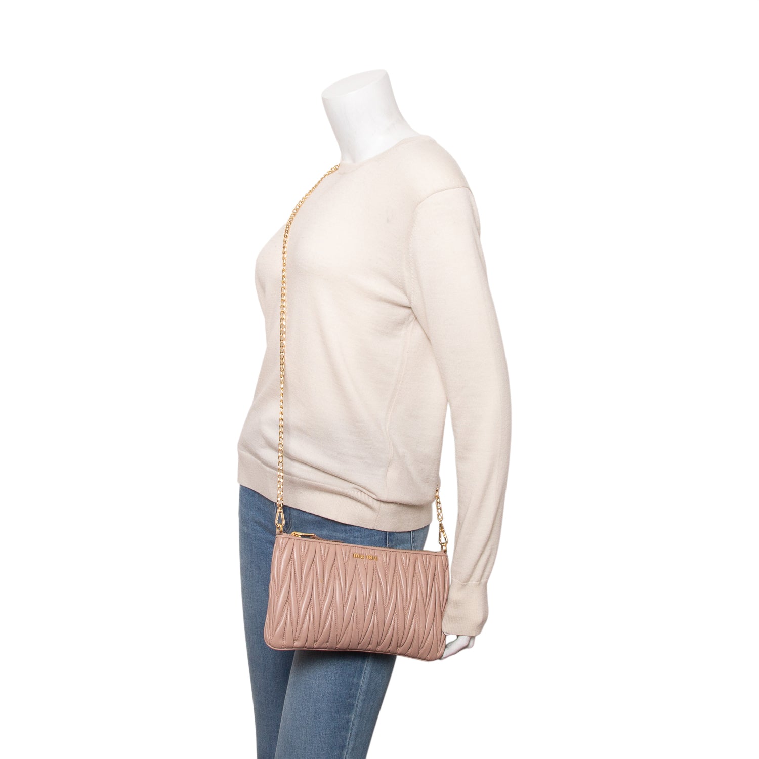 Miu Miu Pink Matelasse Crossbody Bag w/ Straps