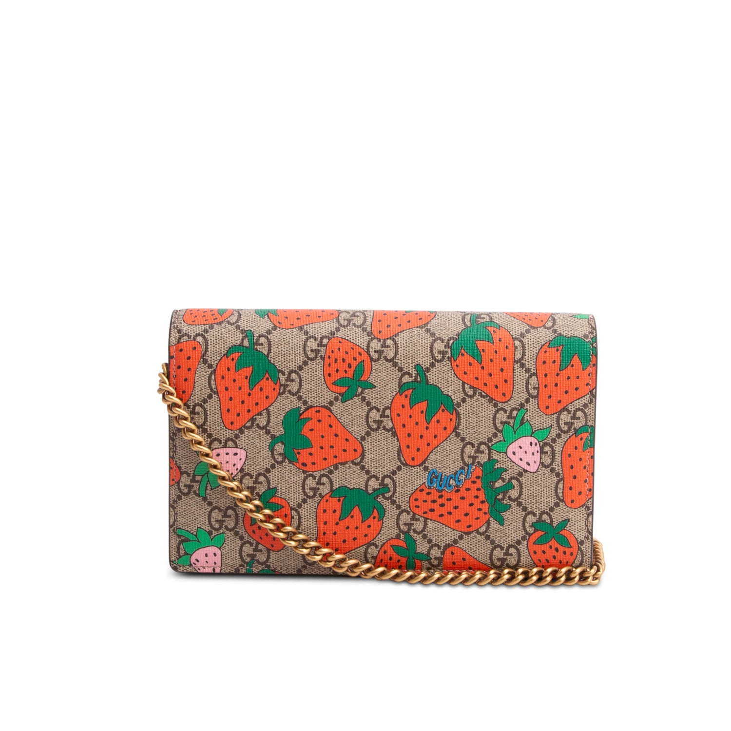 Gucci GG Supreme Monogram Strawberry Chain Wallet