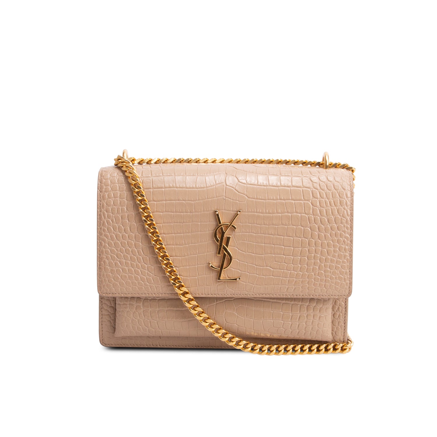 Saint Laurent 2020 Beige Croc Embossed Calfskin Medium Sunset Bag