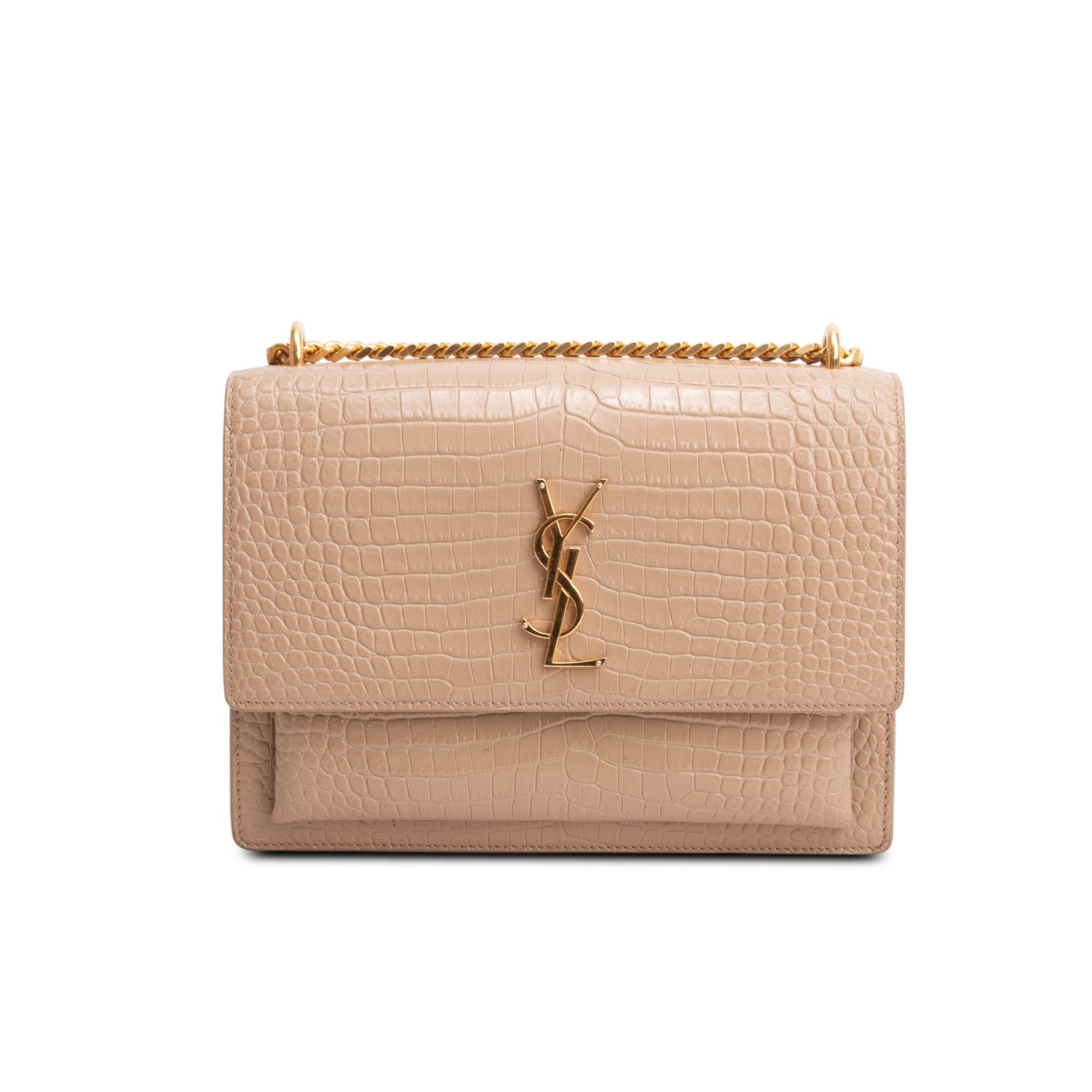 Saint Laurent 2020 Beige Croc Embossed Calfskin Medium Sunset Bag