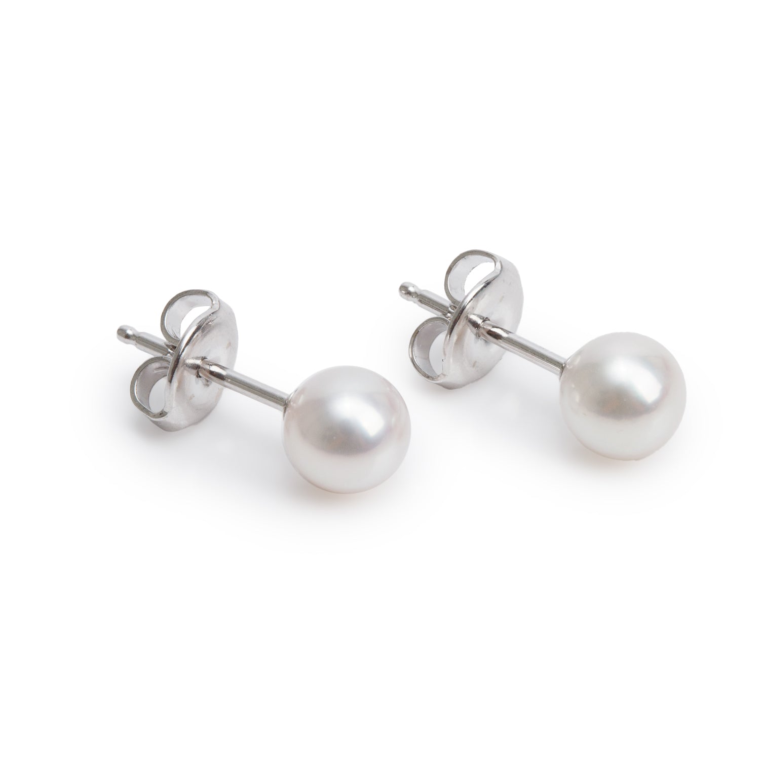 Mikimoto 18k White Gold 6 MM Akoya Cultured Pearl Stud Earrings w/ Box