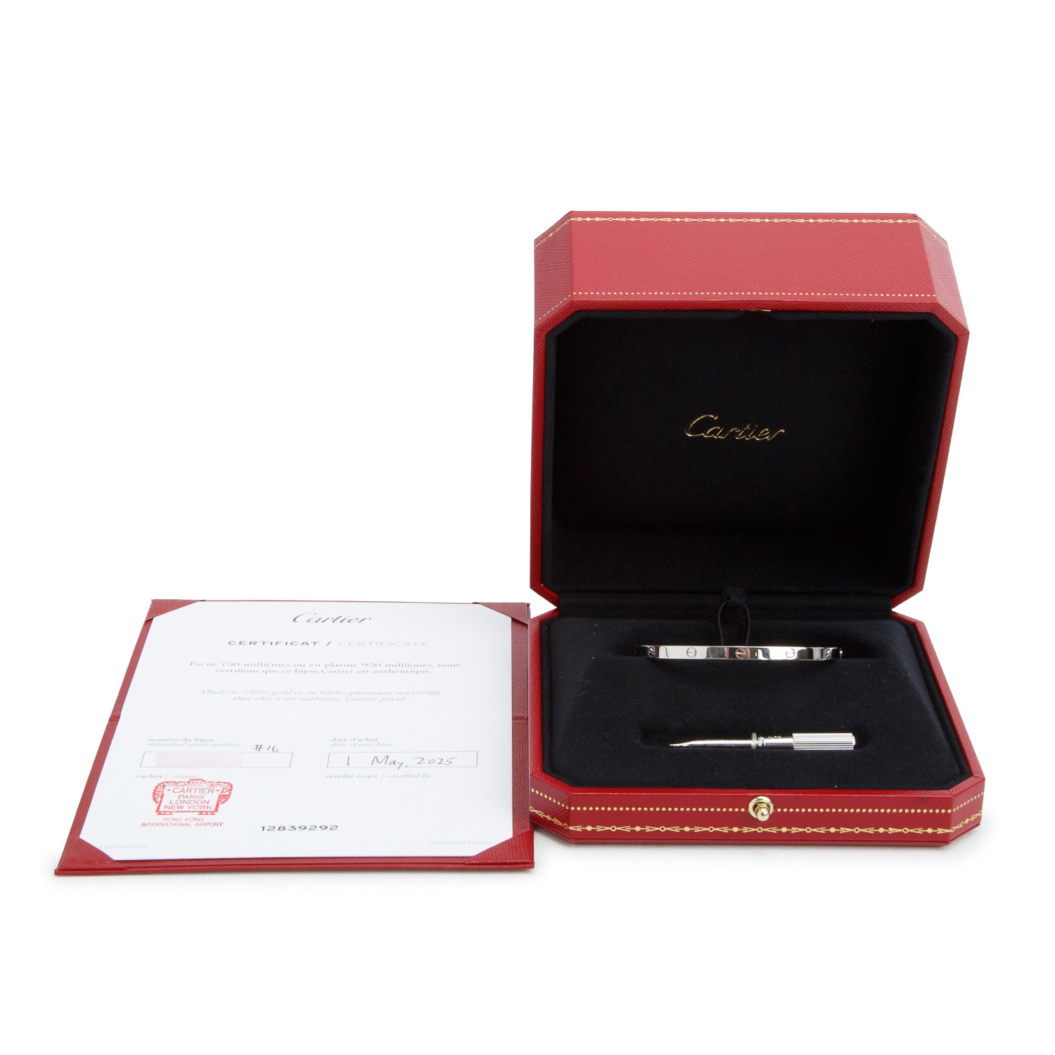 Cartier 2025 18k White Gold 3.65 MM Love Bracelet, Small Model, Size 16 w/ Box & Certificate