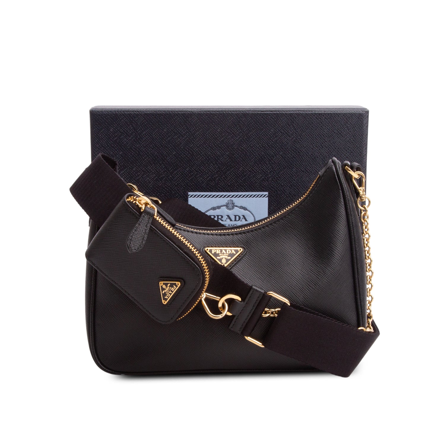 Prada Black Saffiano Lux Re-Edition 2005 Shoulder Bag w/ Box, Straps & Authenticity Card