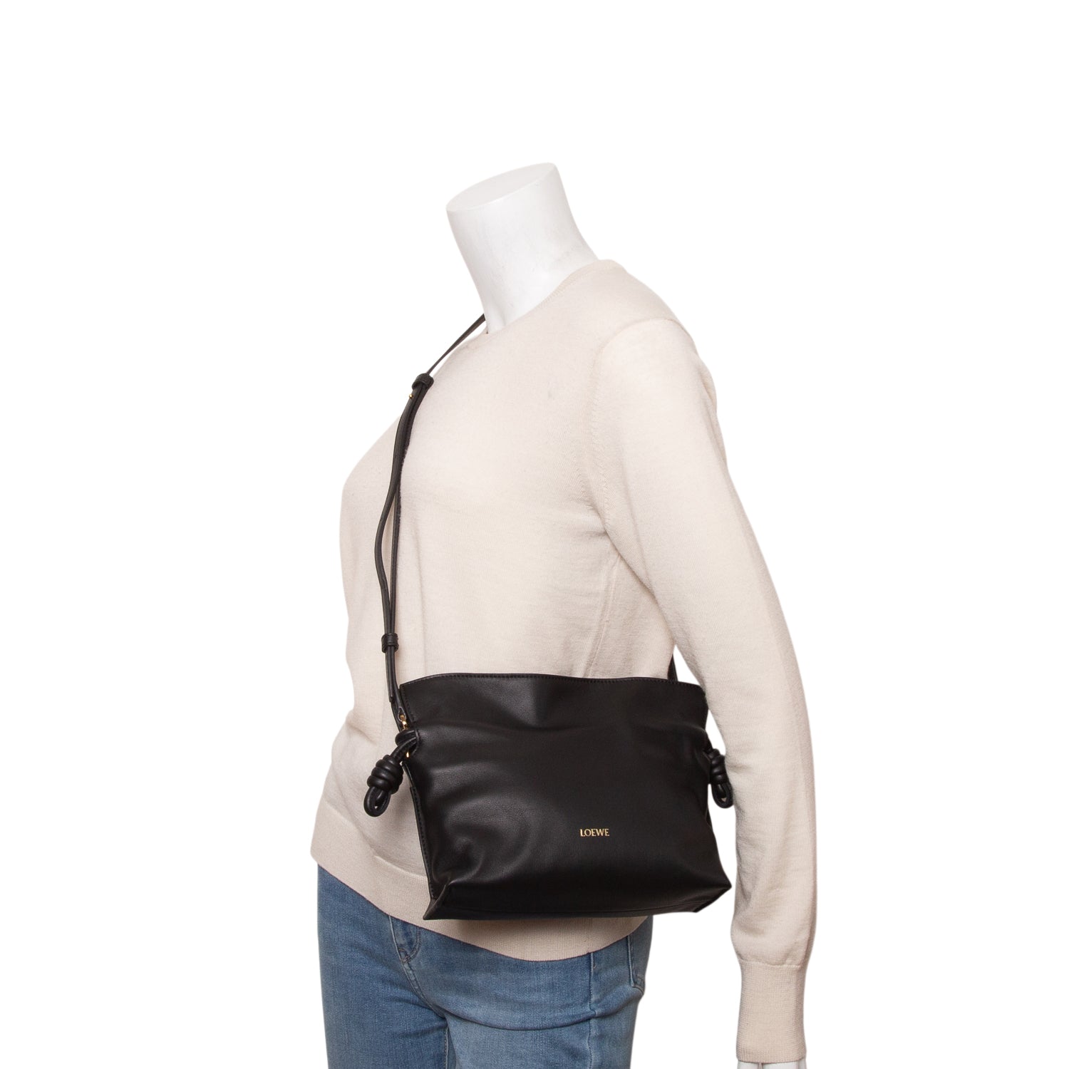Loewe 2024 Black Calfskin Mini Flamenco Knot Bag w/ Box & Receipt
