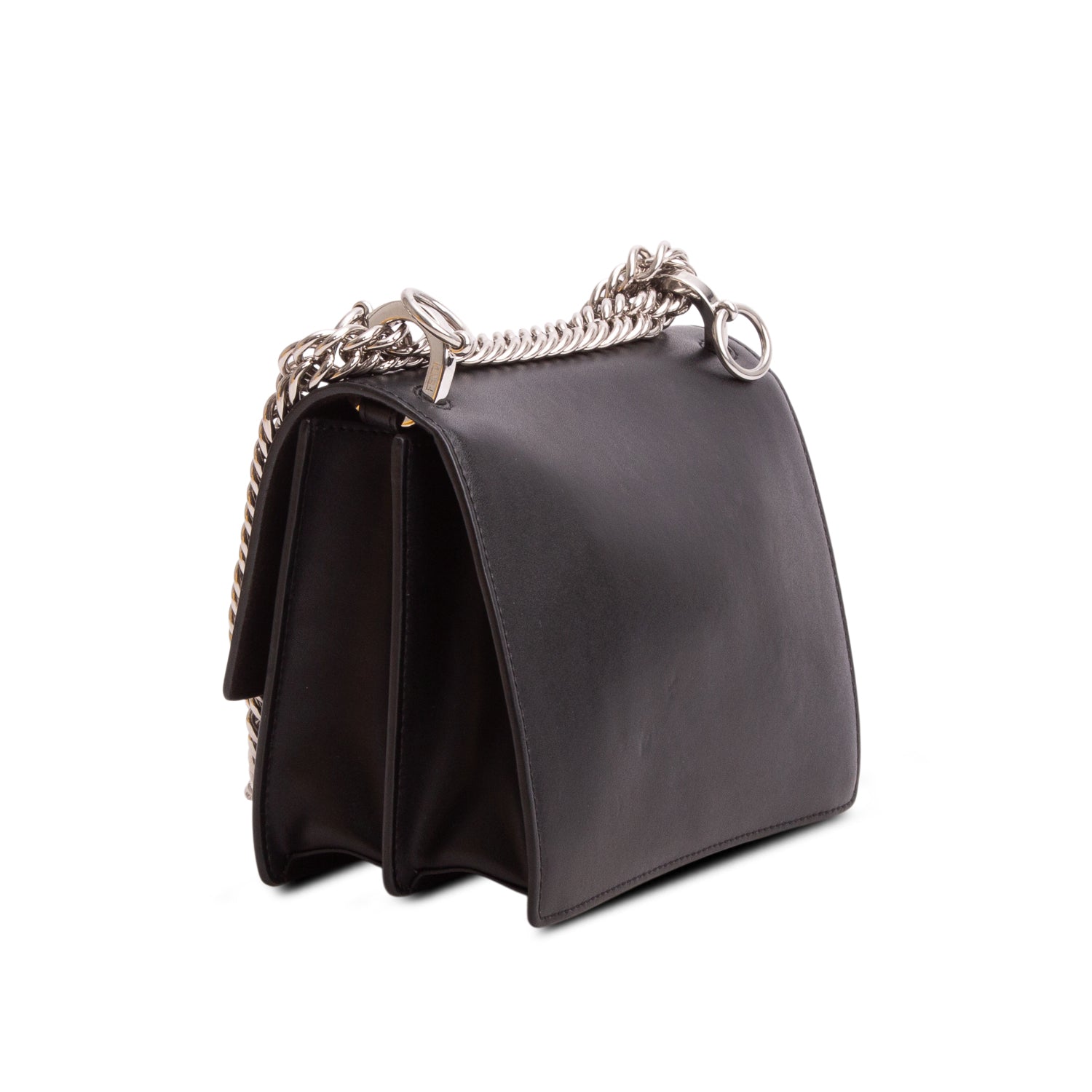 Fendi Black Vitello Liberty Lucido Metal Monster Eyes Studded Kan I Small Shoulder Bag w/ Box