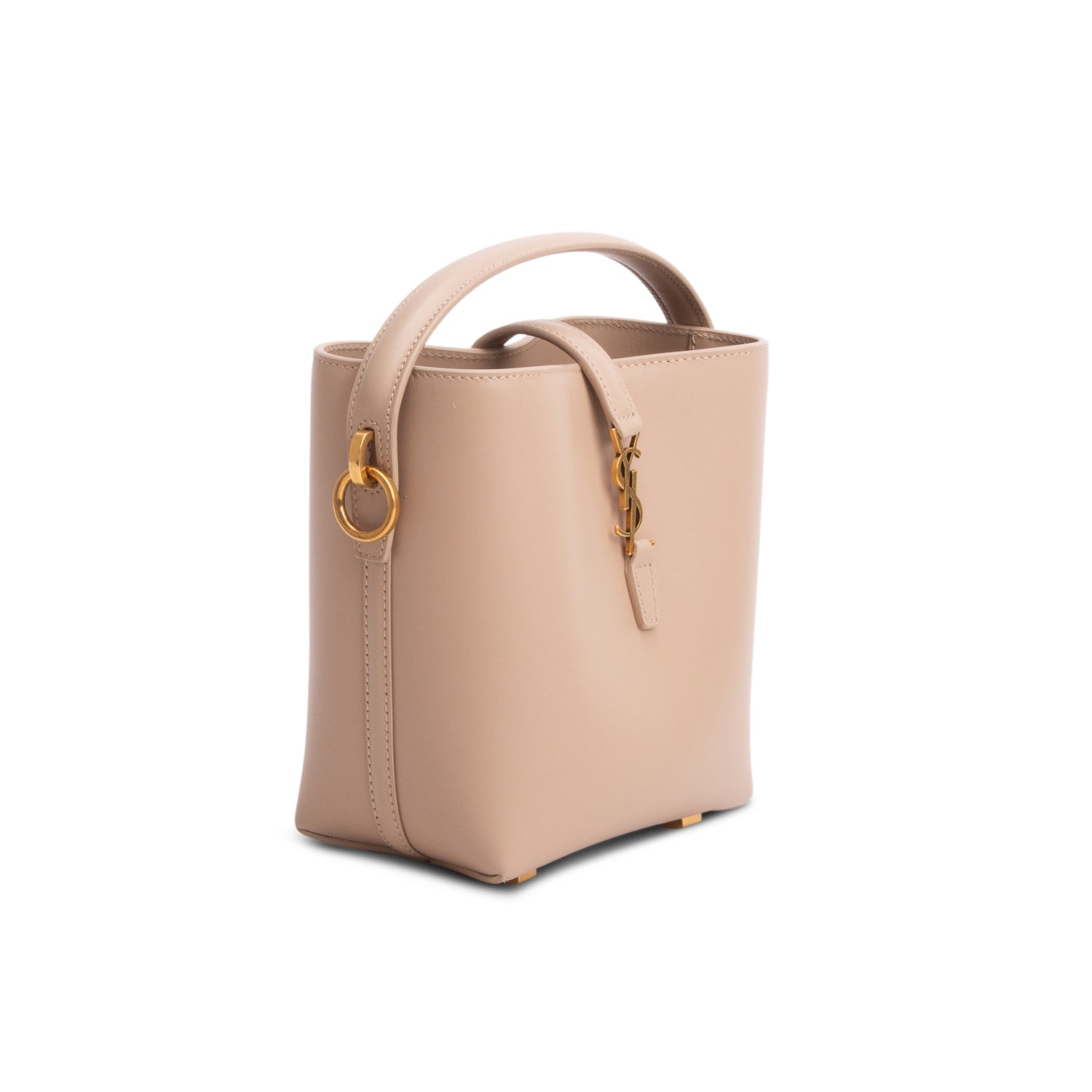 Saint Laurent 2024 Beige Shiny Calfskin Le 37 Mini Bucket Bag w/ Strap