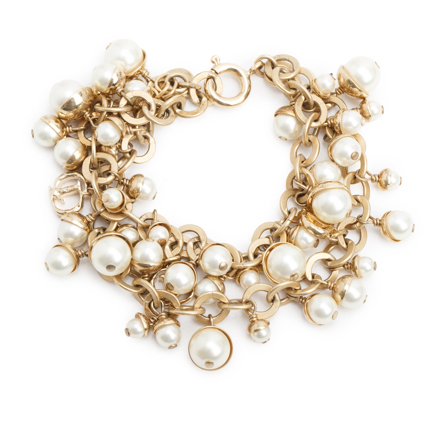 Christian Dior Gold-Plated Faux Pearl Multistrand Bracelet w/ Box