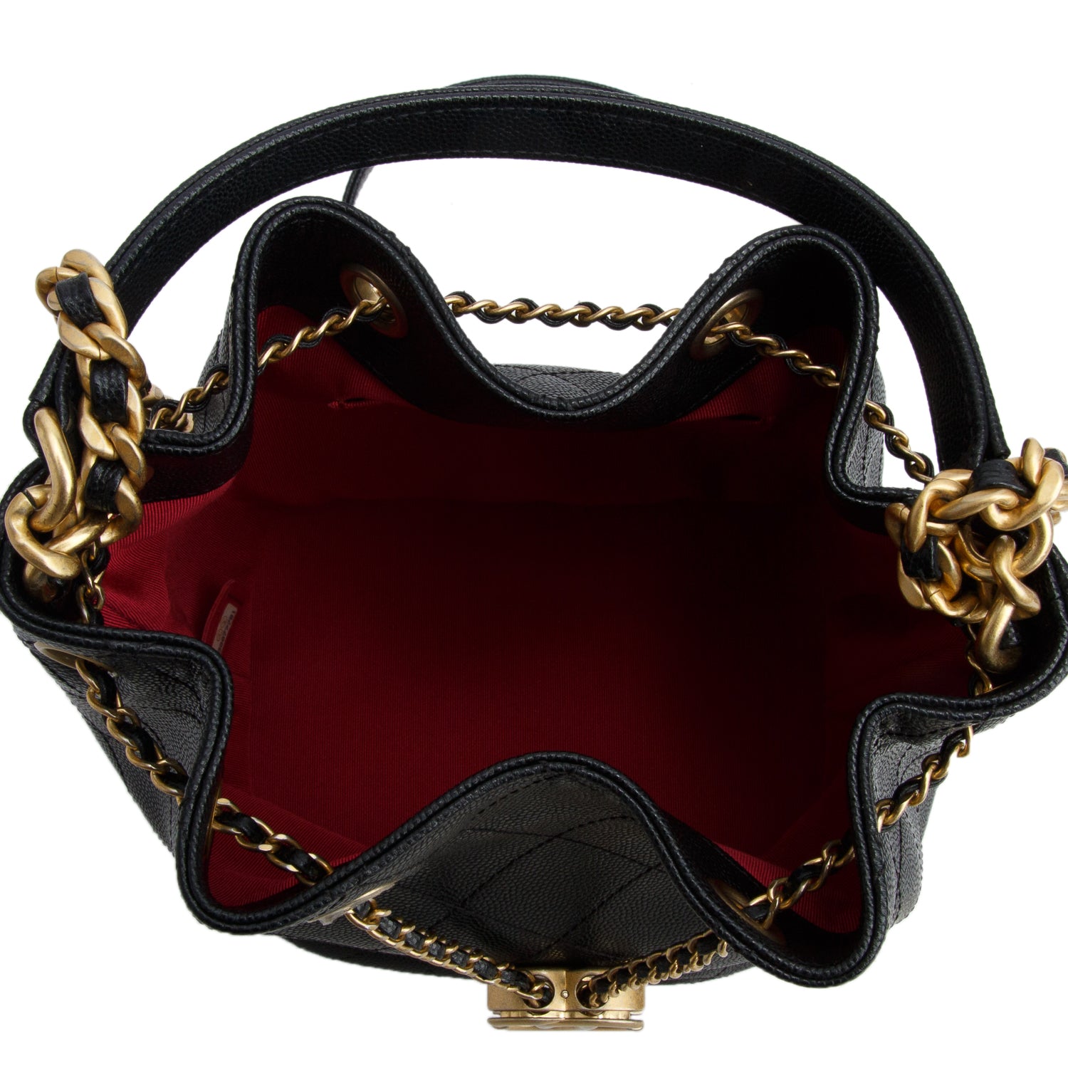 Chanel 2020 Black Caviar Quilted Fashion Therapy Bucket Drawstring Bag w/ Box & Authenticity Card