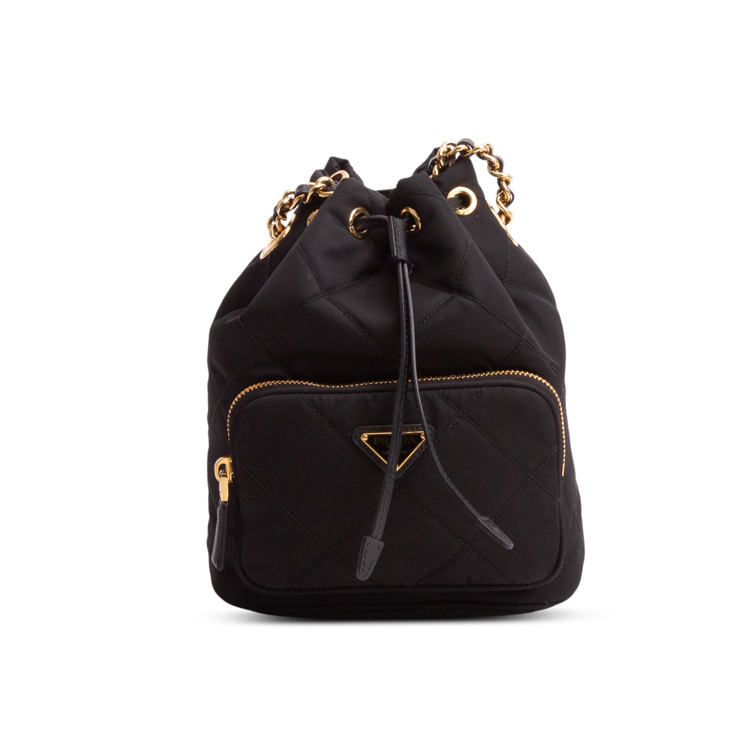 Prada Black Re-Nylon Saffiano Stitched Duet Bucket Bag w/ Strap