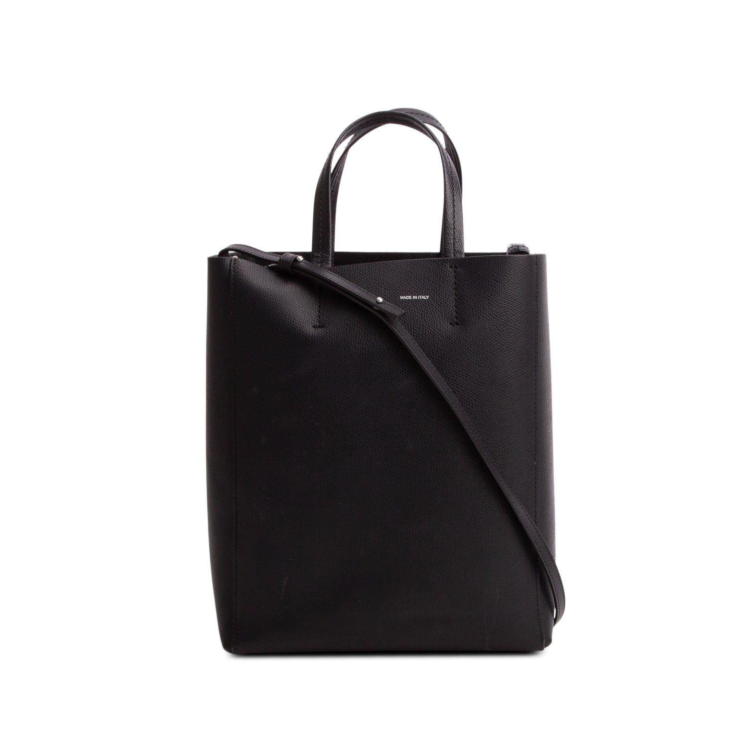 CELINE CABAS スモールフォールド カバ ブラック Celine Black Grained Calfskin Small Vertical Cabas Tote w/ Strap