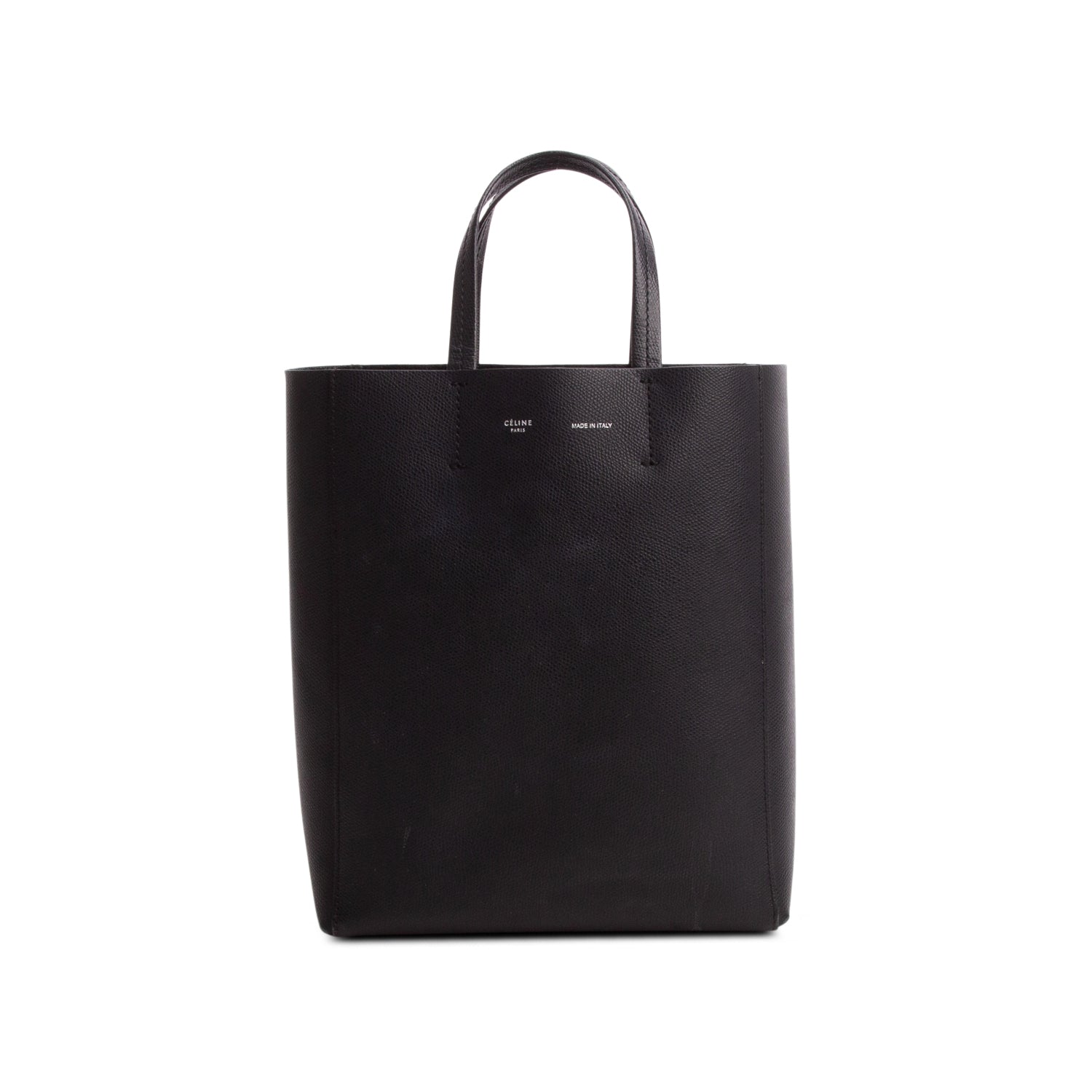 Celine Black Grained Calfskin Small Vertical Cabas Tote w/ Strap
