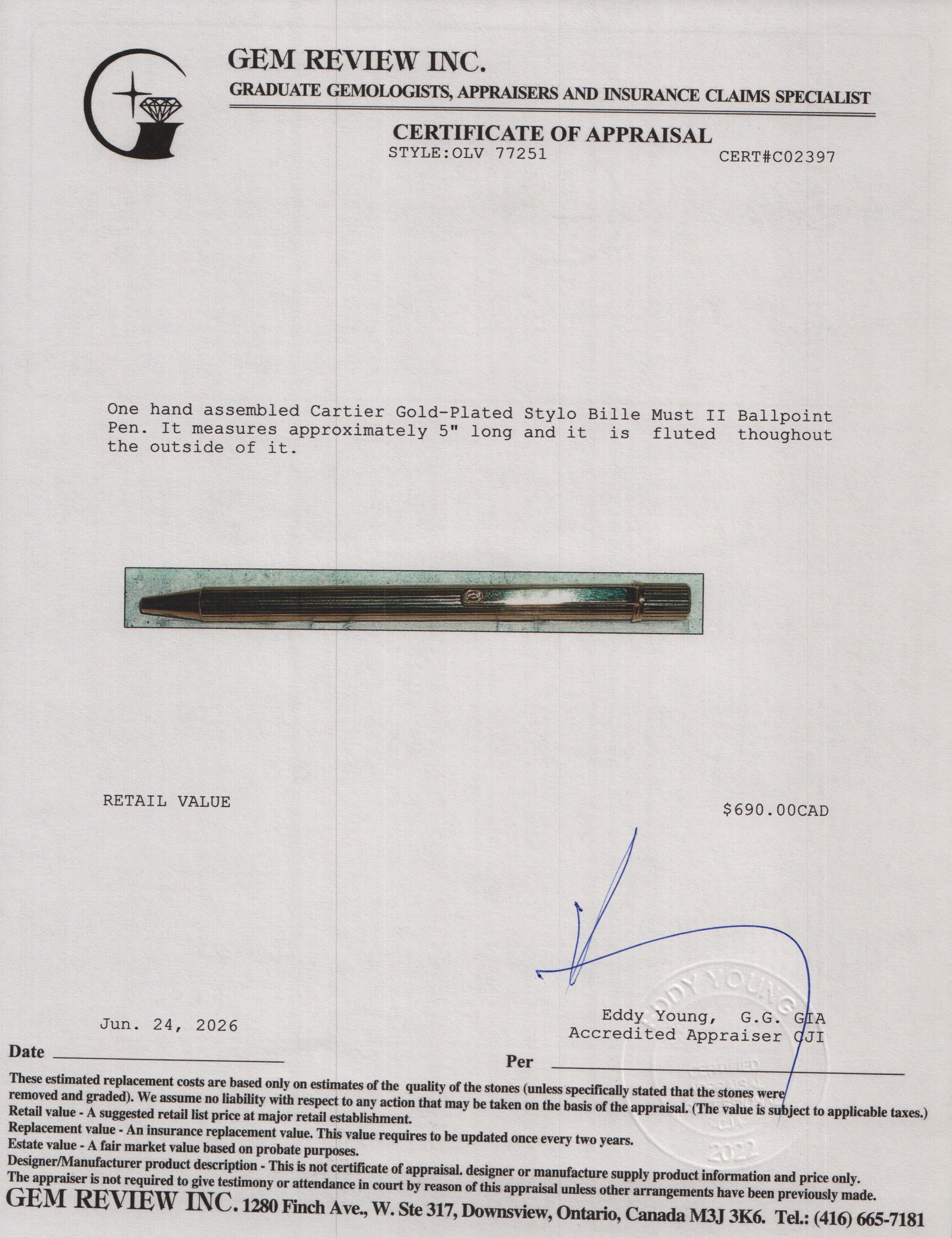 Cartier Gold-Plated Stylo Bille Must II Ballpoint Pen