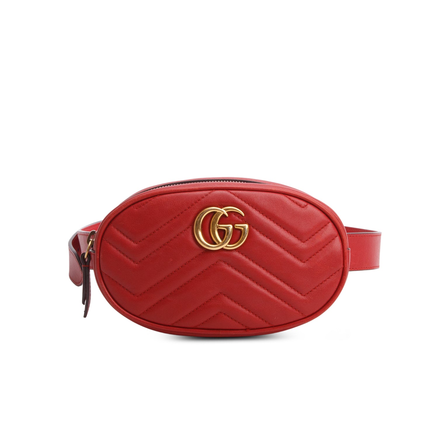 Gucci Red GG Marmont Matelasse Leather Belt Bag, Size 95 38