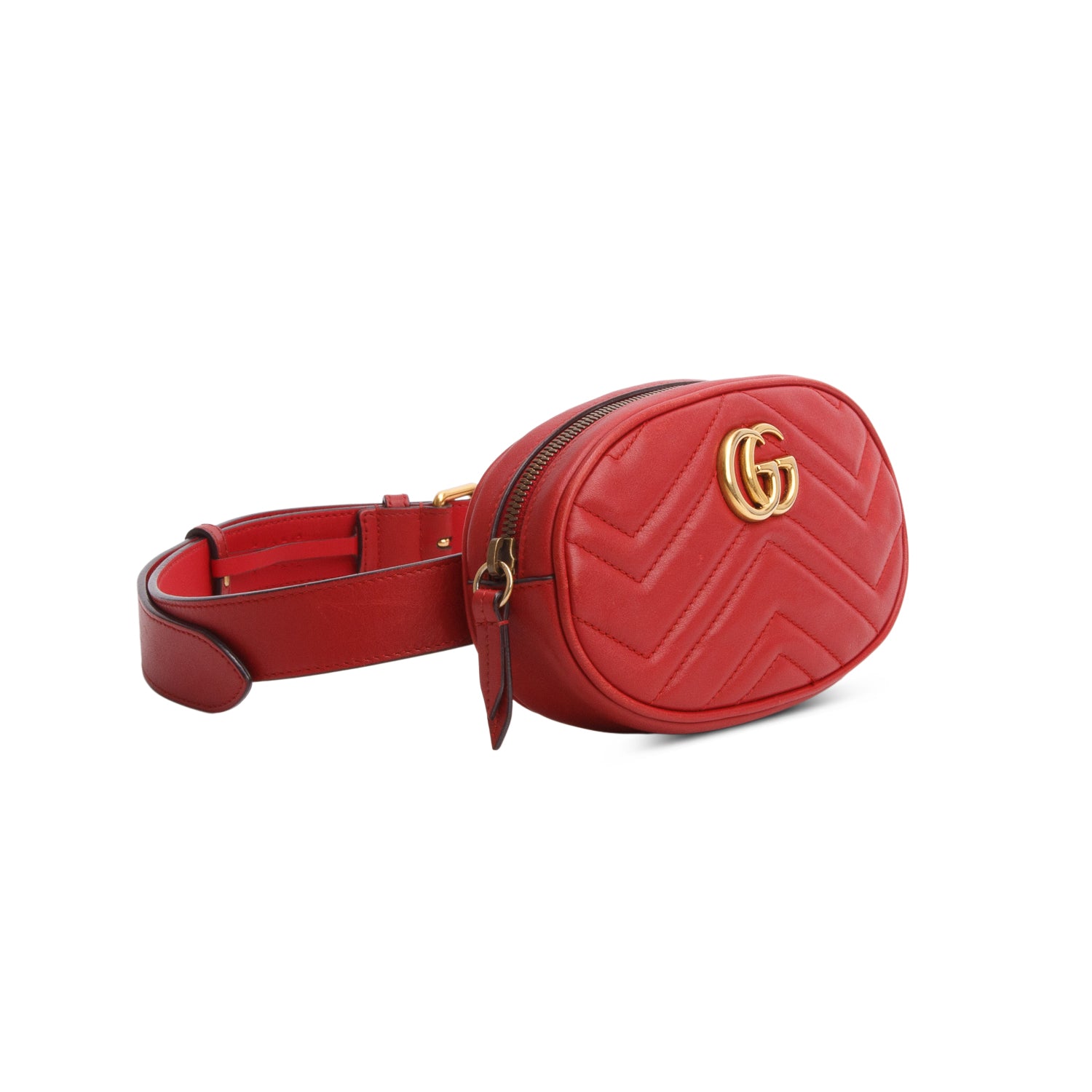 Gucci Red GG Marmont Matelasse Leather Belt Bag, Size 95 38