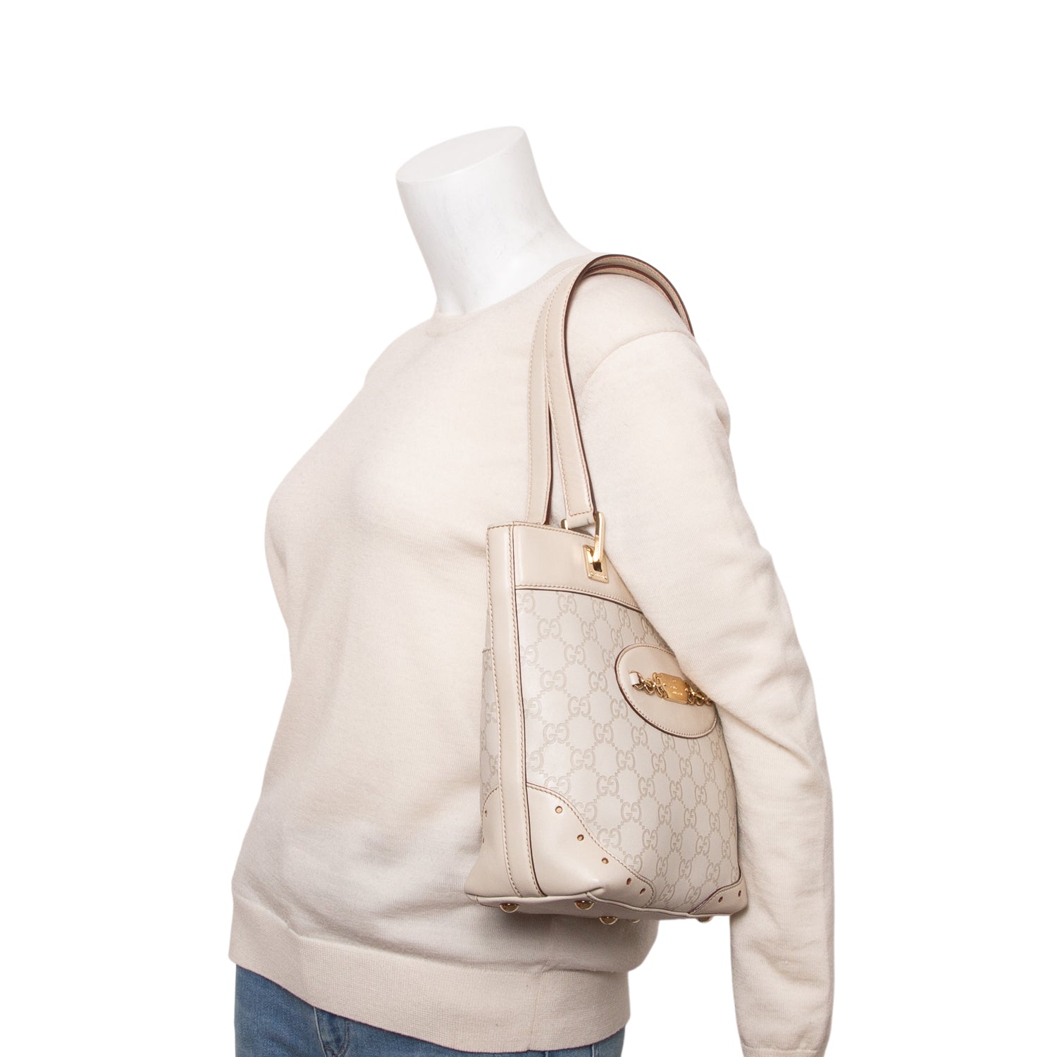 Gucci Cream Signature Small Punch Tote