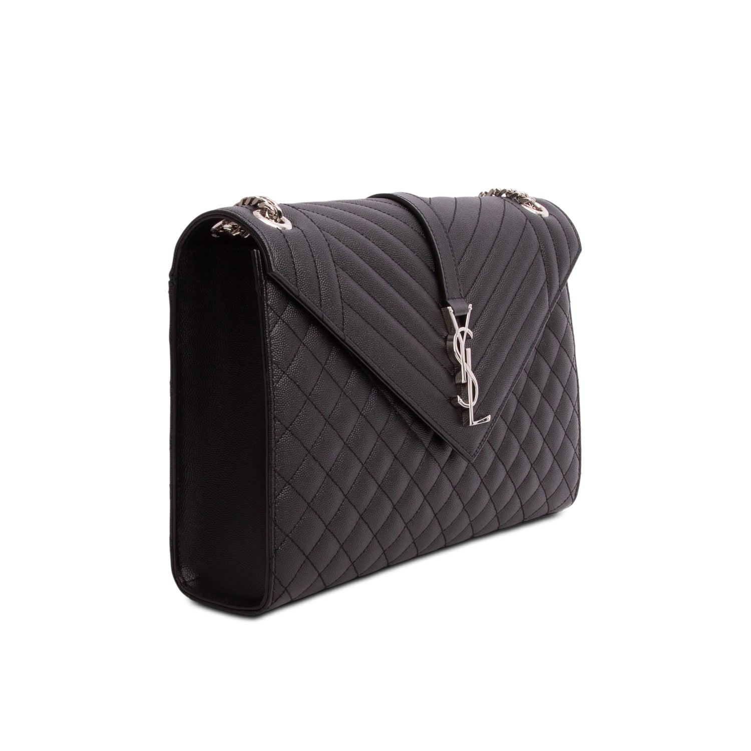 Saint Laurent 2021 Black Grain de Poudre Textured Mixed Matelasse Large Triquilt Monogram Satchel