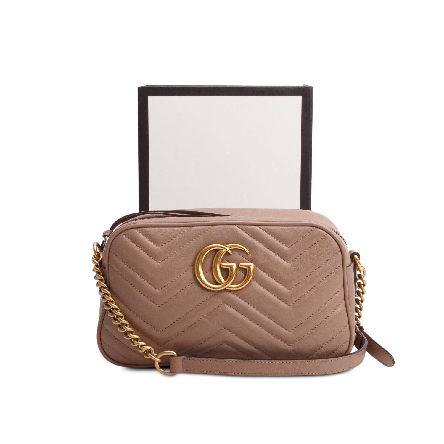 Gucci Beige GG Marmont Matelasse Small Shoulder Bag w/ Box