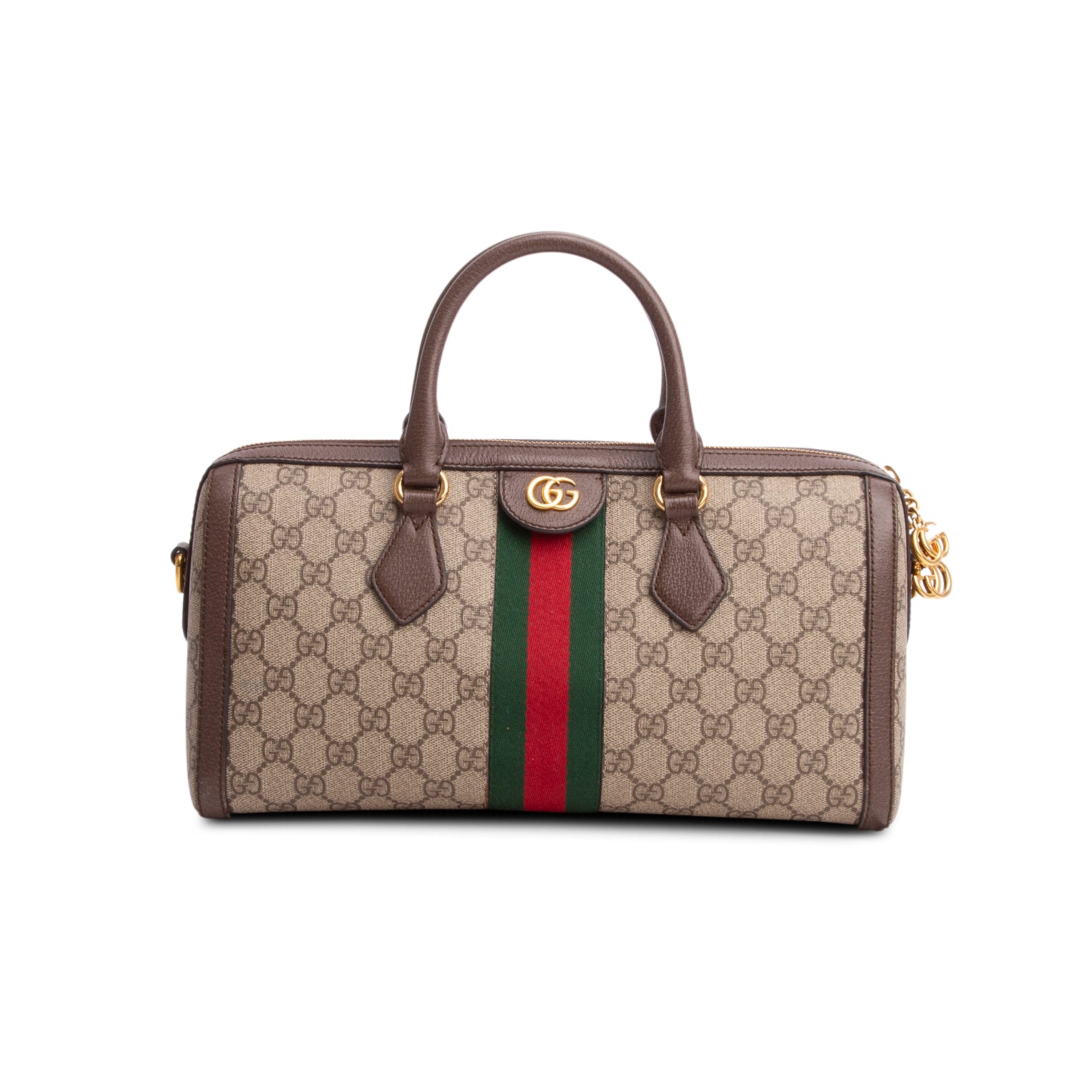 Gucci GG Supreme Monogram Web Medium Ophidia Boston Bag w/ Strap