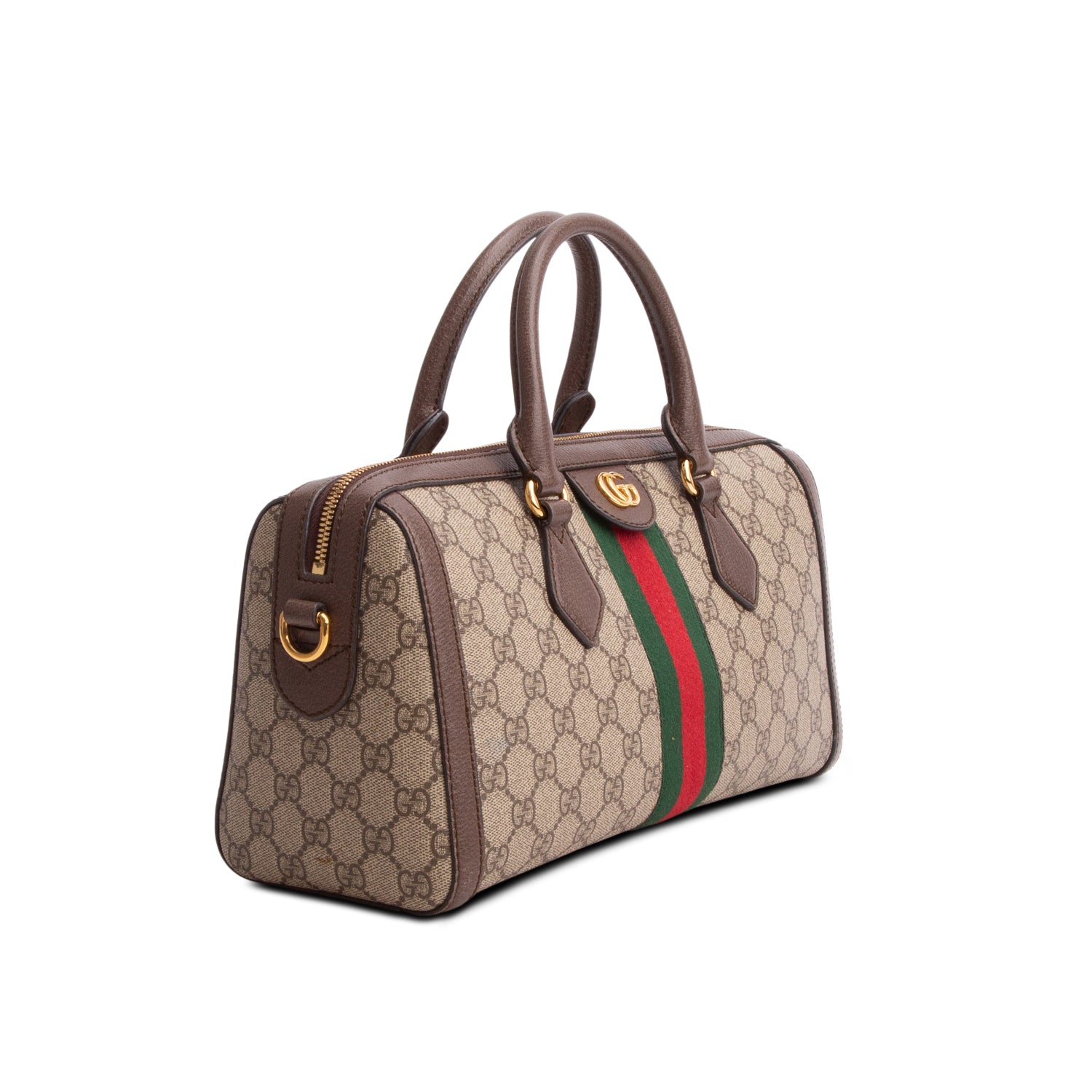 Gucci GG Supreme Monogram Web Medium Ophidia Boston Bag w/ Strap