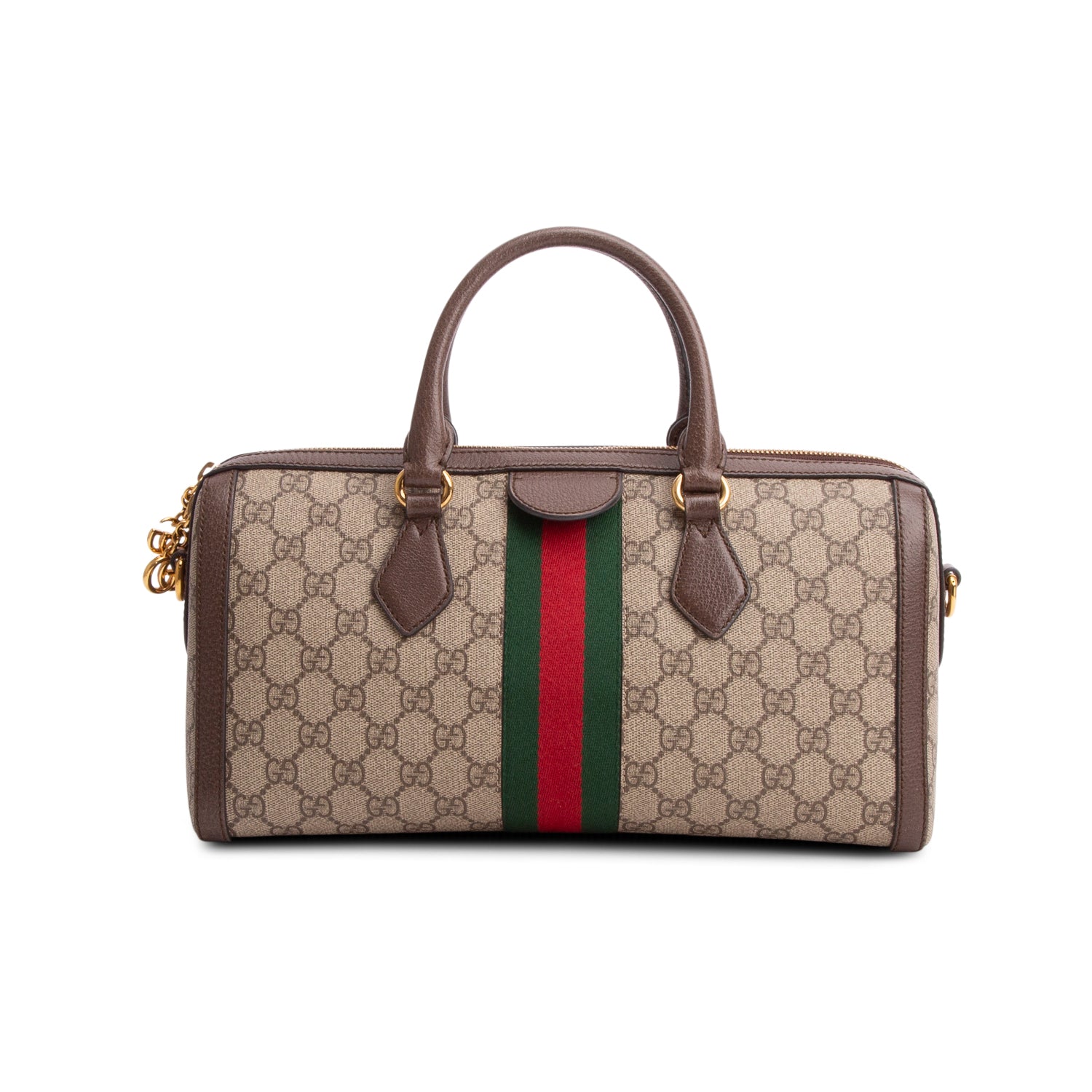 Gucci GG Supreme Monogram Web Medium Ophidia Boston Bag w/ Strap