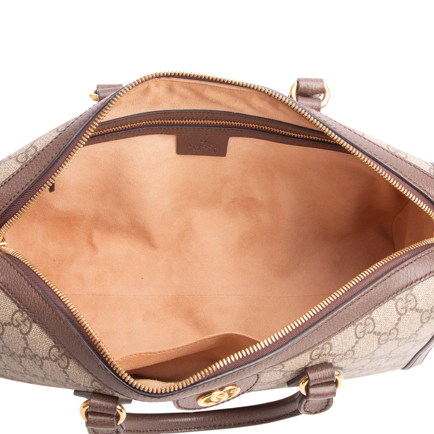 Gucci GG Supreme Monogram Web Medium Ophidia Boston Bag w/ Strap