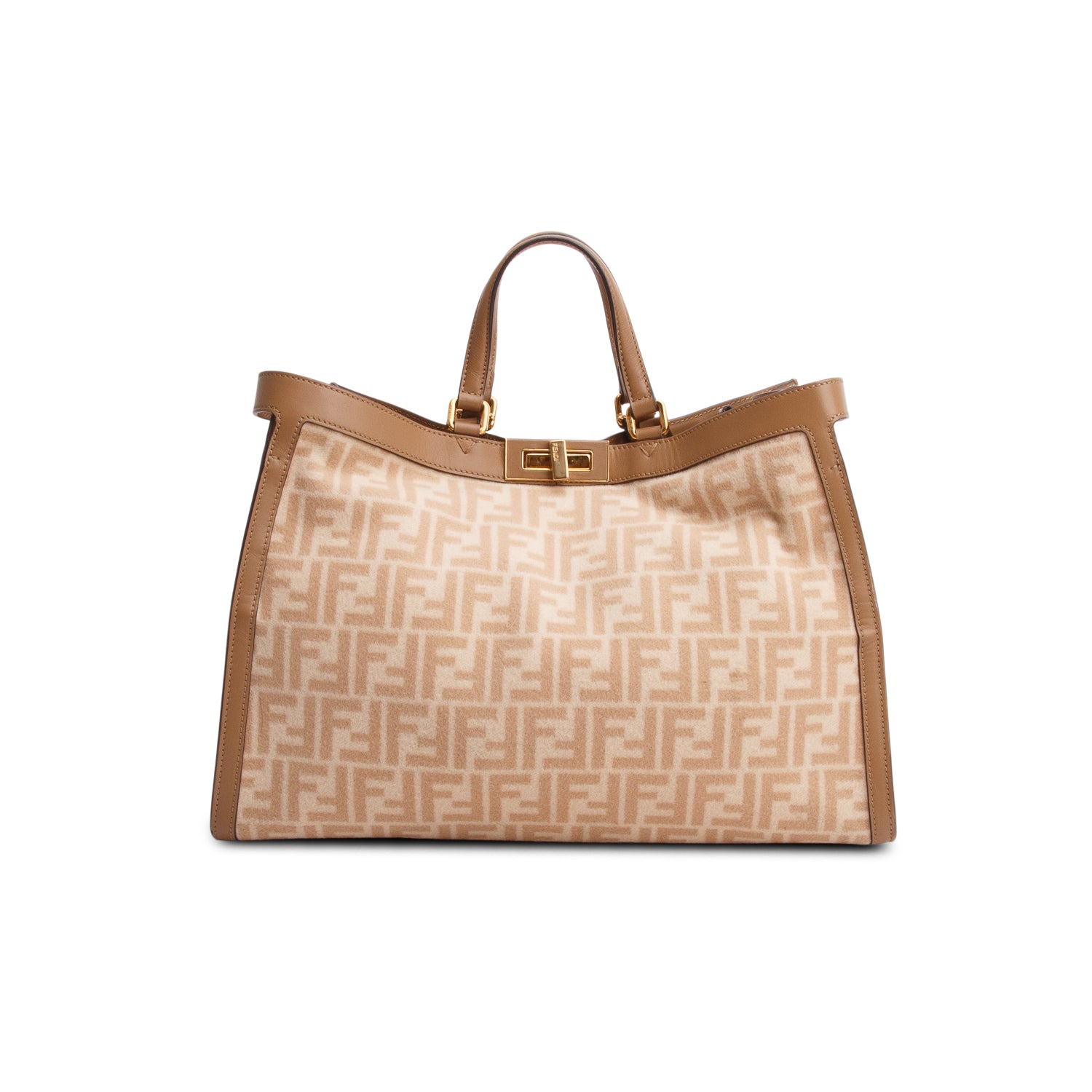 Fendi Brown Wool Vitello King Seta FF 1974 Medium Peekaboo X-Tote