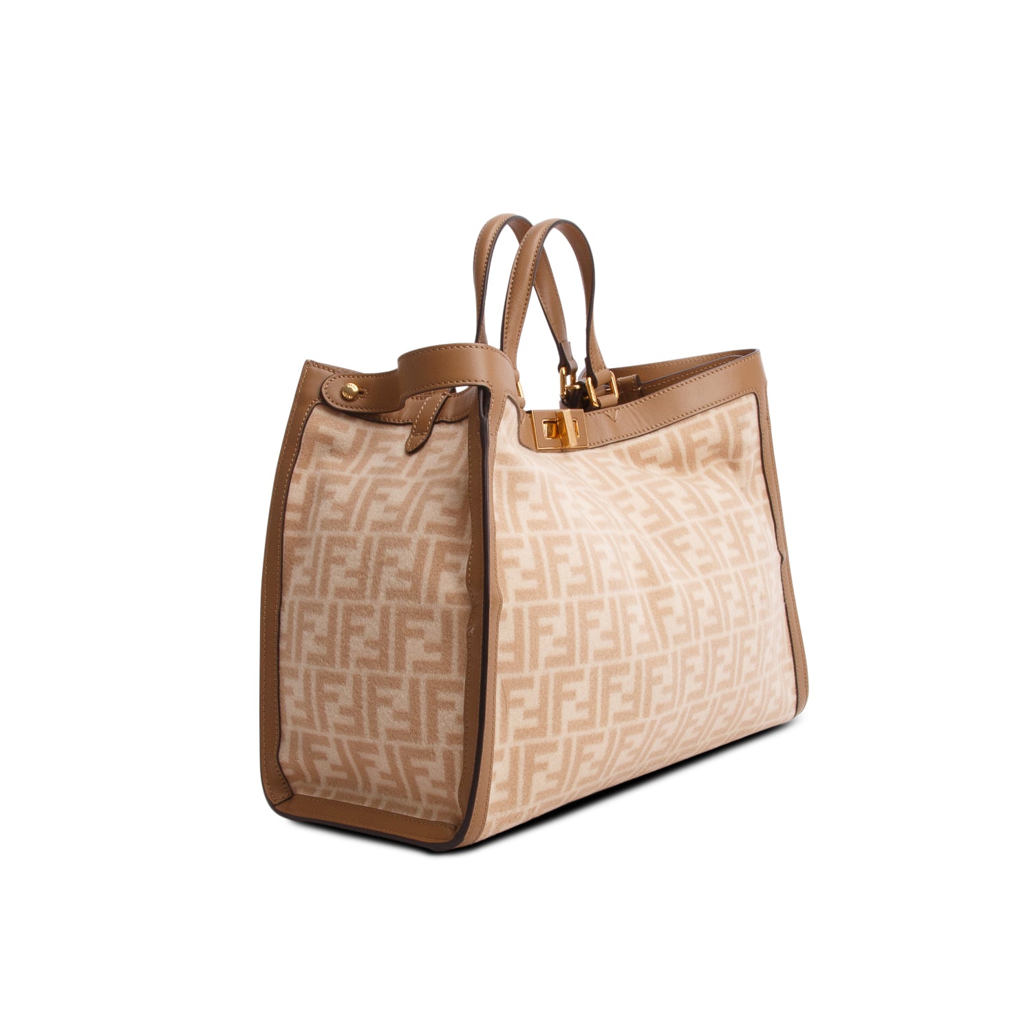 Fendi Brown Wool Vitello King Seta FF 1974 Medium Peekaboo X-Tote