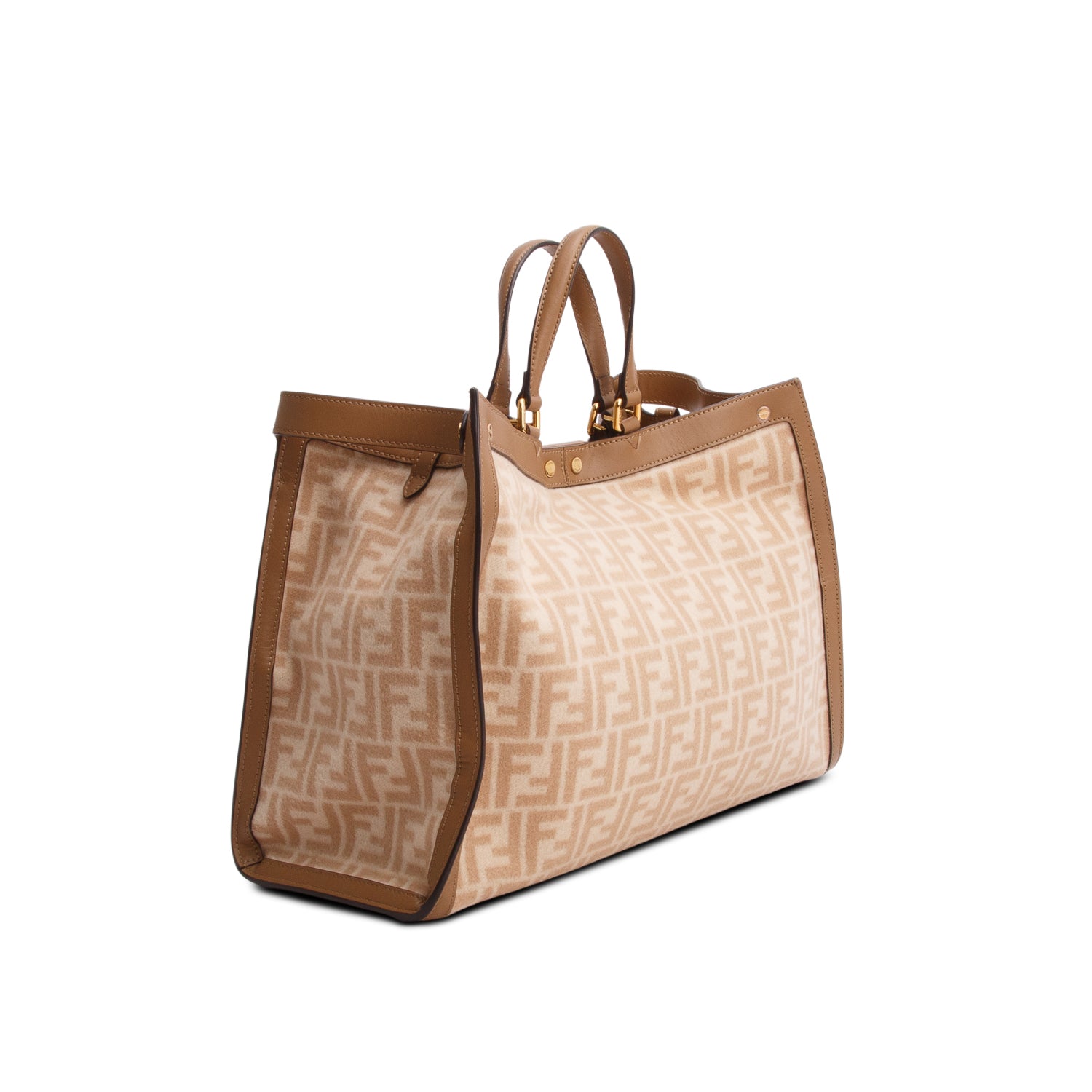 Fendi Brown Wool Vitello King Seta FF 1974 Medium Peekaboo X-Tote