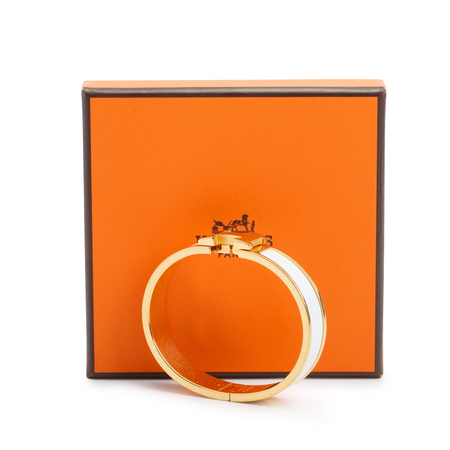 Hermes Gold Plated White Enamel 12 MM Clic H Bracelet w/ Box